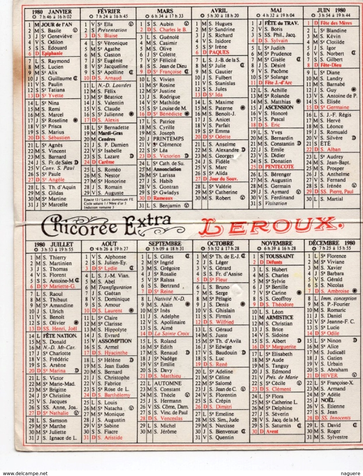 LES CAISSES DE CHICOREE LEROUX SE TROUVAIENT PARTOUT  PETIT CALENDRIER  CHICOREE EXTRA LEROUX  DEPLIANT 2 VOLETS - Petit Format : 1971-80