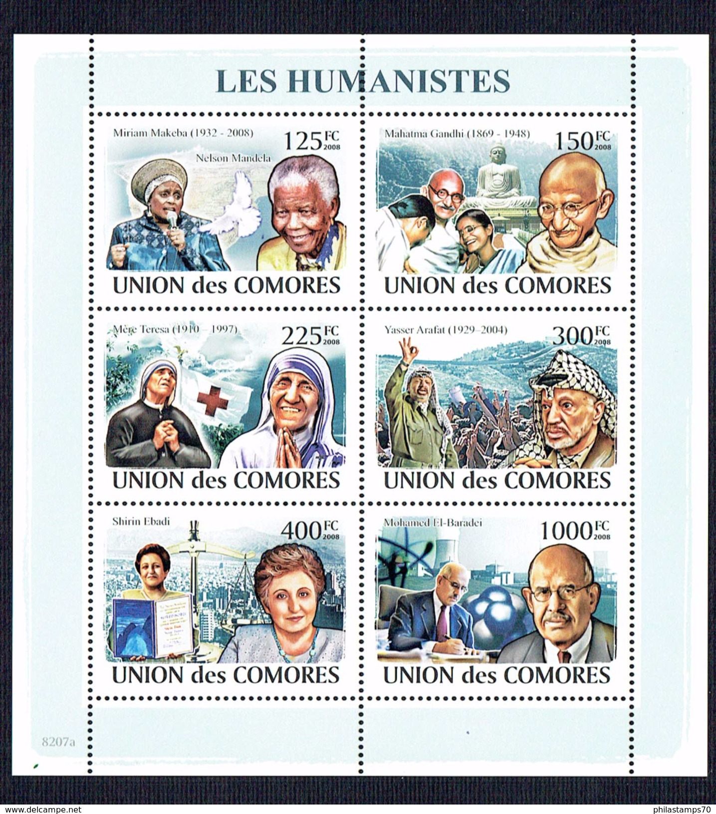 1252 COMORES GANDHI MADRE TERESA SHEET  POSTFRISCH NEUF MNH *** - Mutter Teresa