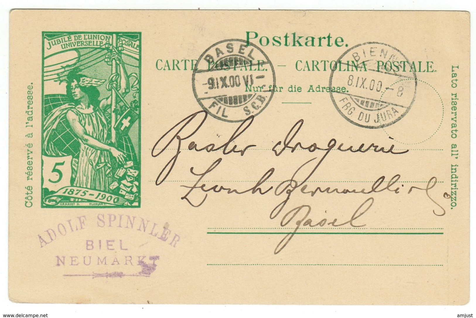 Suisse // Schweiz // Switzerland //  Entier Postaux  // Entier Postal Pour Bâle Au Départ De Bienne Le 08.09.1900 - Entiers Postaux