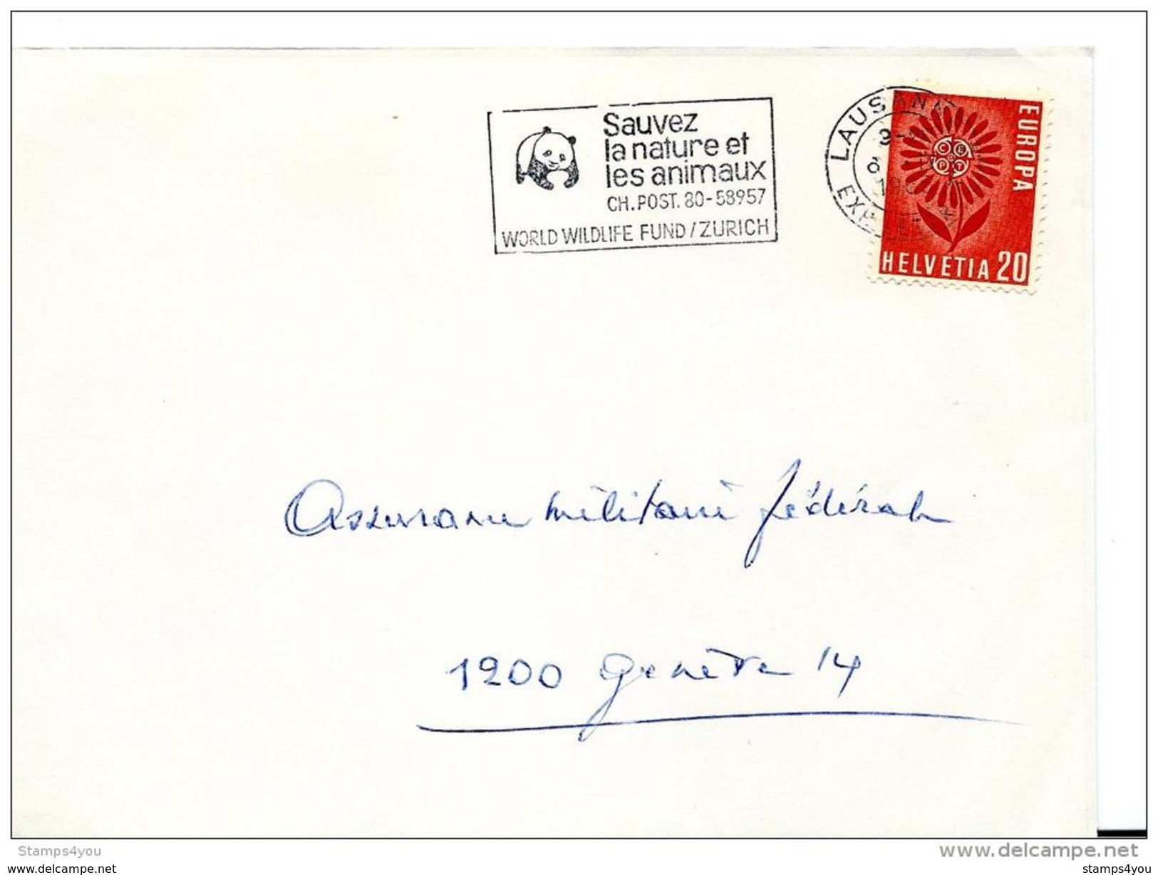 25263 - Fragement D'enveloppe Suisse Avec Flamme "Sauvez La Nature Et Les Animaux WWF"   1965 - Lettres & Documents