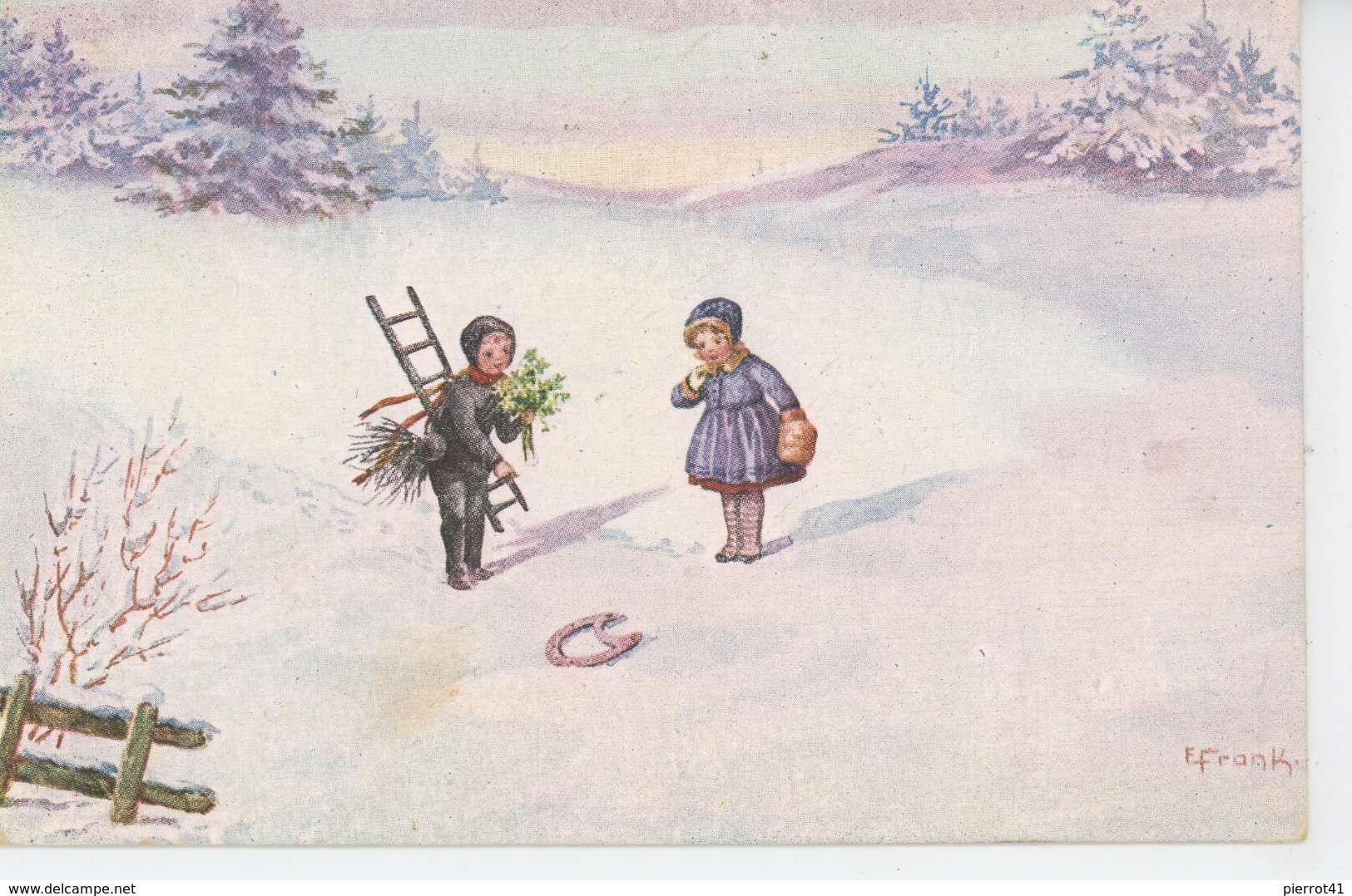 ENFANTS - Jolie Carte Fantaisie Enfants Fillette Et Petit Ramoneur Dans La Neige Signée E. FRANK - Frank, Elly