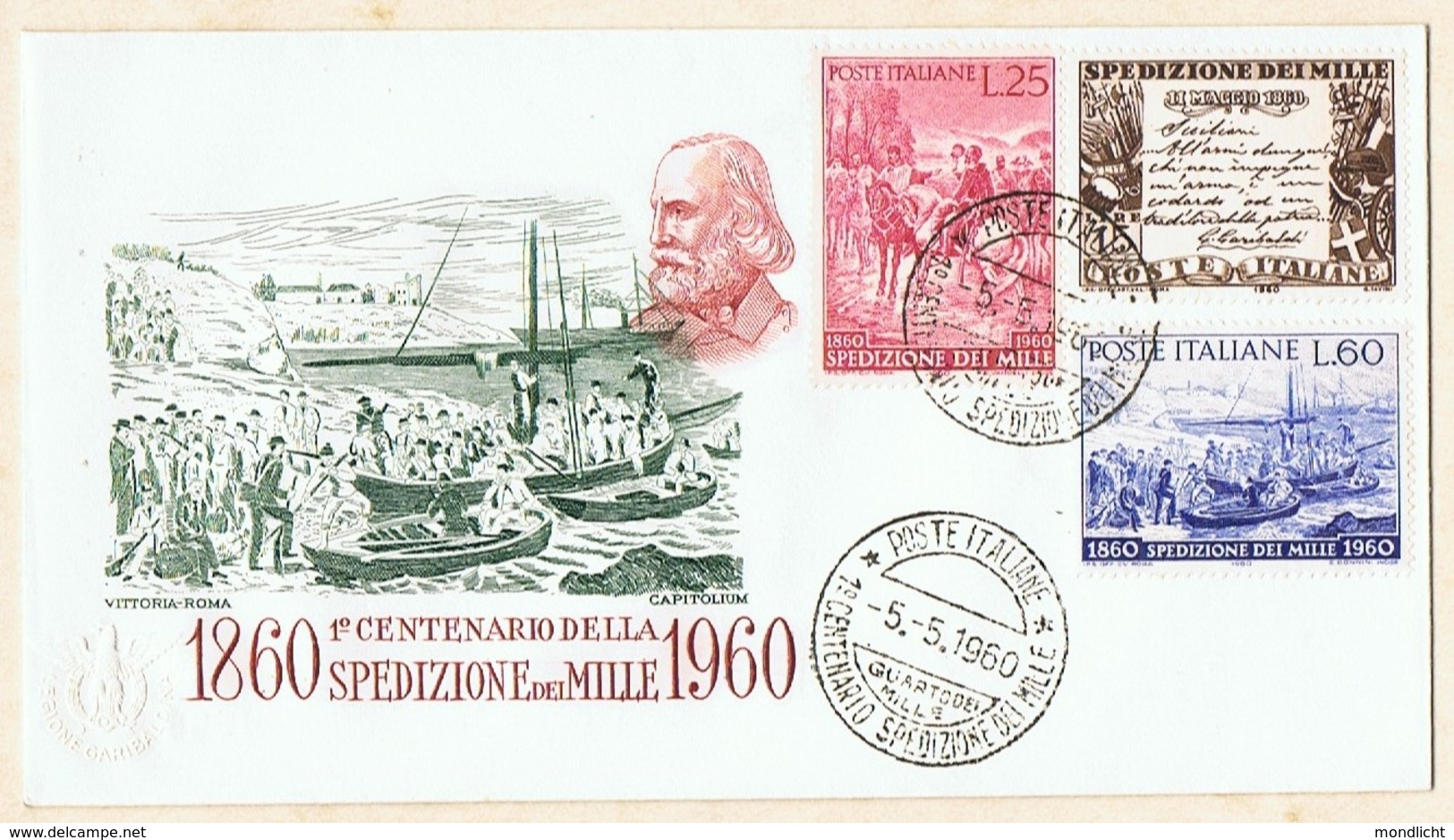 Italien, Erstagsbrief (First Day Cover) 1° Centenario Della Spedizione Dei Mille 1860-1960. - FDC