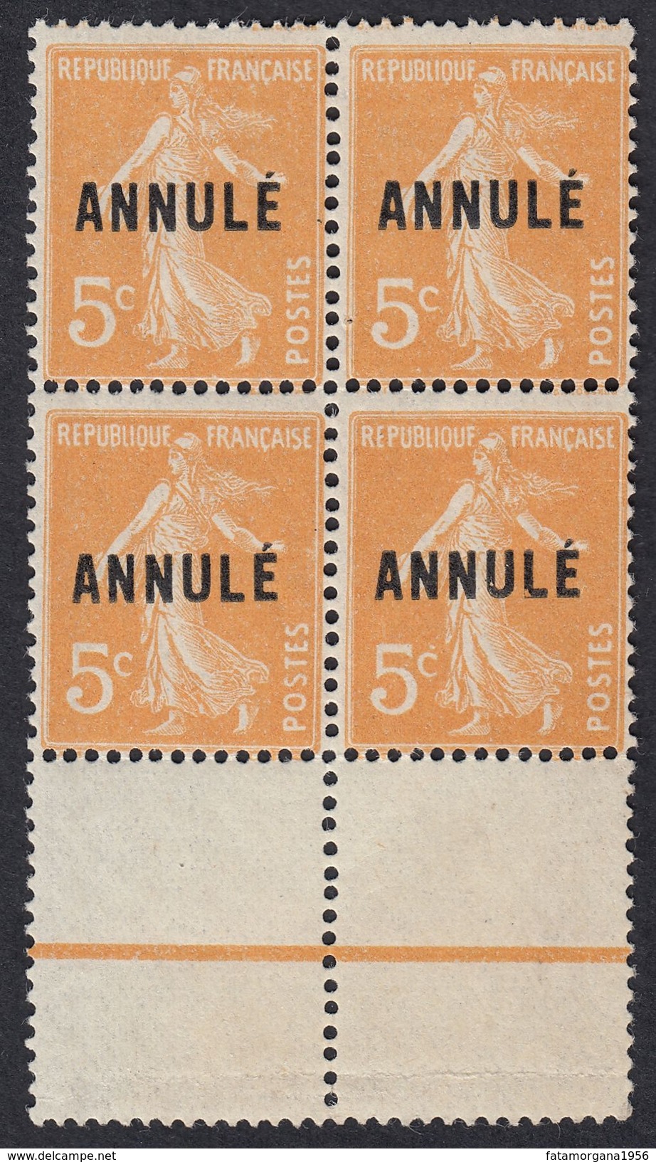 FRANCE Francia Frankreich - Quartina Yvert 158 Nuova MNH Con Timbro ANNULÉ; Vedere Descrizione Completa. - 1906-38 Semeuse Camée
