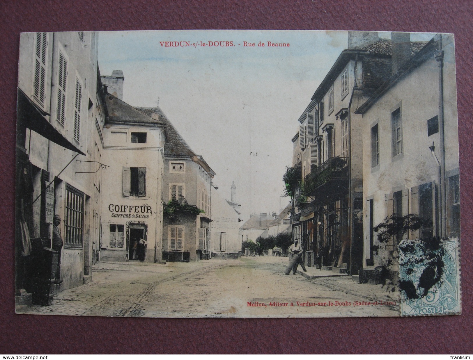 CPA 71 VERDUN SUR LE DOUBS Rue De Beaune 1906 ANIMEE COLORISEE COMMERCES Canton GERGY - Andere & Zonder Classificatie