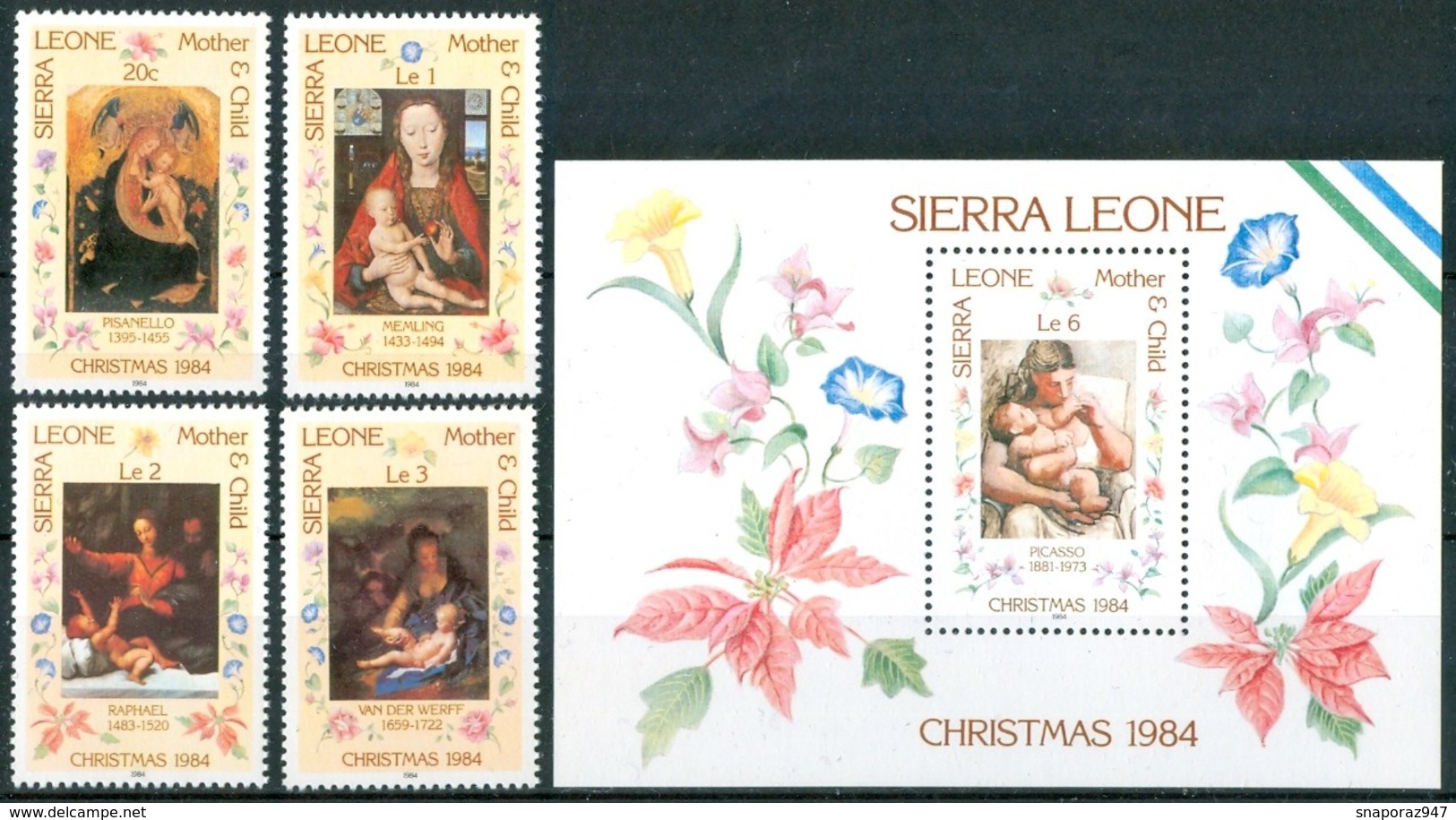 1984 Sierra Leone Natale Christmas Noel Quadri Paintings Peintures Set + Block MNH** RR97 - Natale