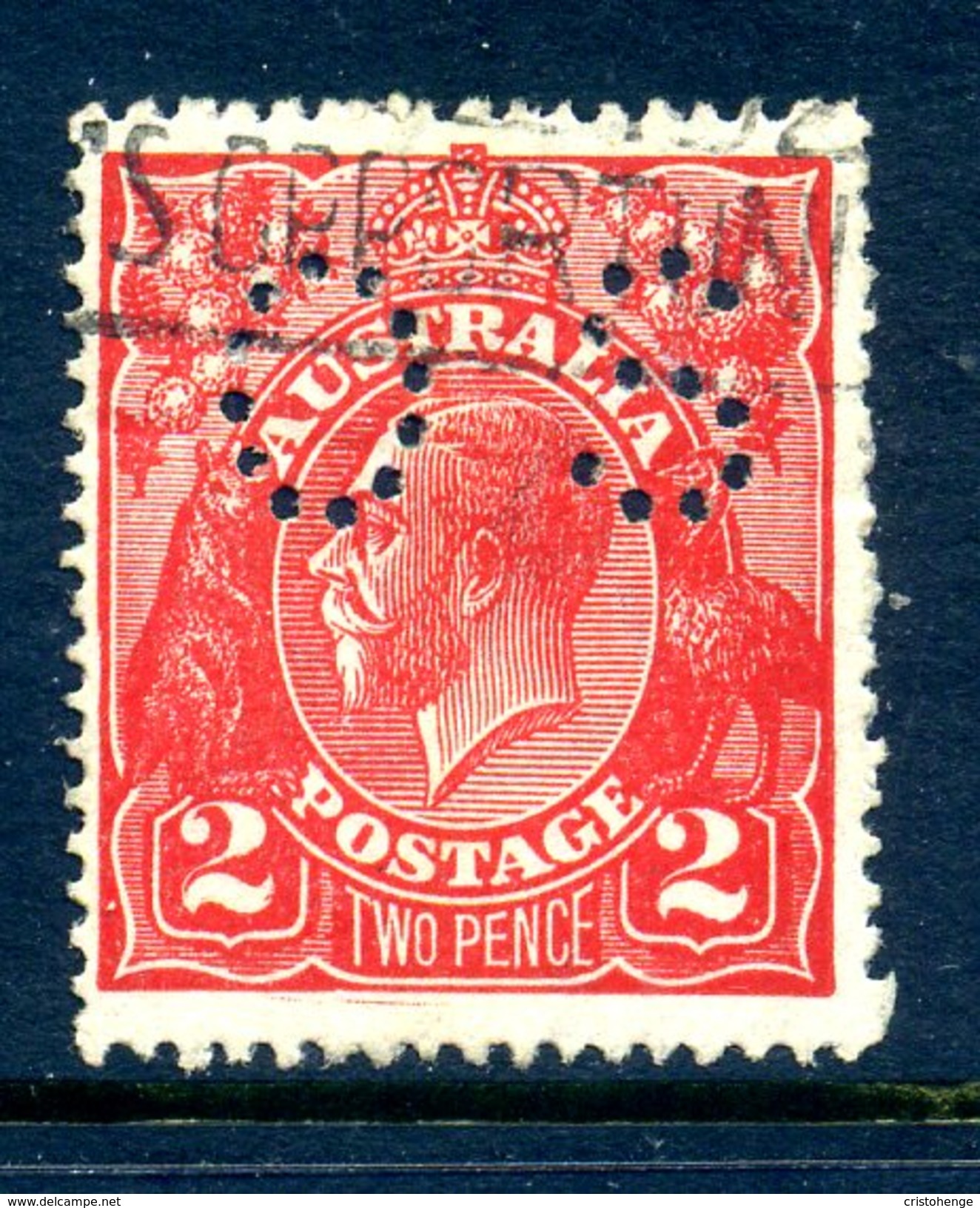 Australia 1918-23 KGV Heads - Official - 2nd Wmk. - 2d Bright Rose Scarlet Used (SG O72) - Dienstmarken