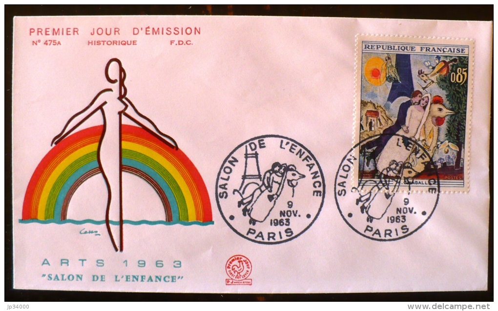 FRANCE Yvert 1398  FDC, Enveloppe 1 Er Jour. CHAGALL. Salon De L´enfance Paris  9/11/1963 - 1960-1969