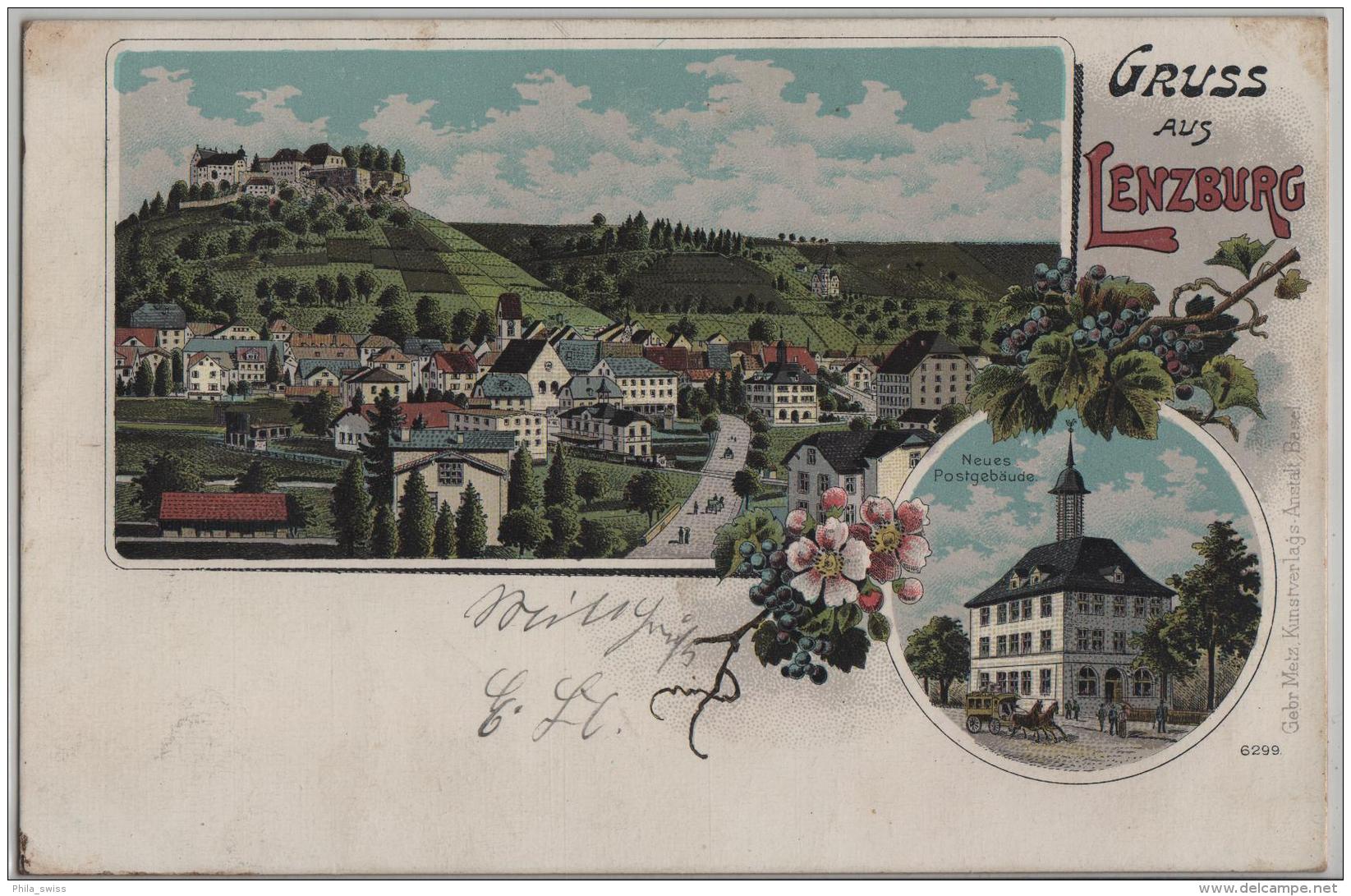 Gruss Aus Lenzburg - Neues Postgebäude, Totalansicht - Litho Gebr. Metz - Lenzburg