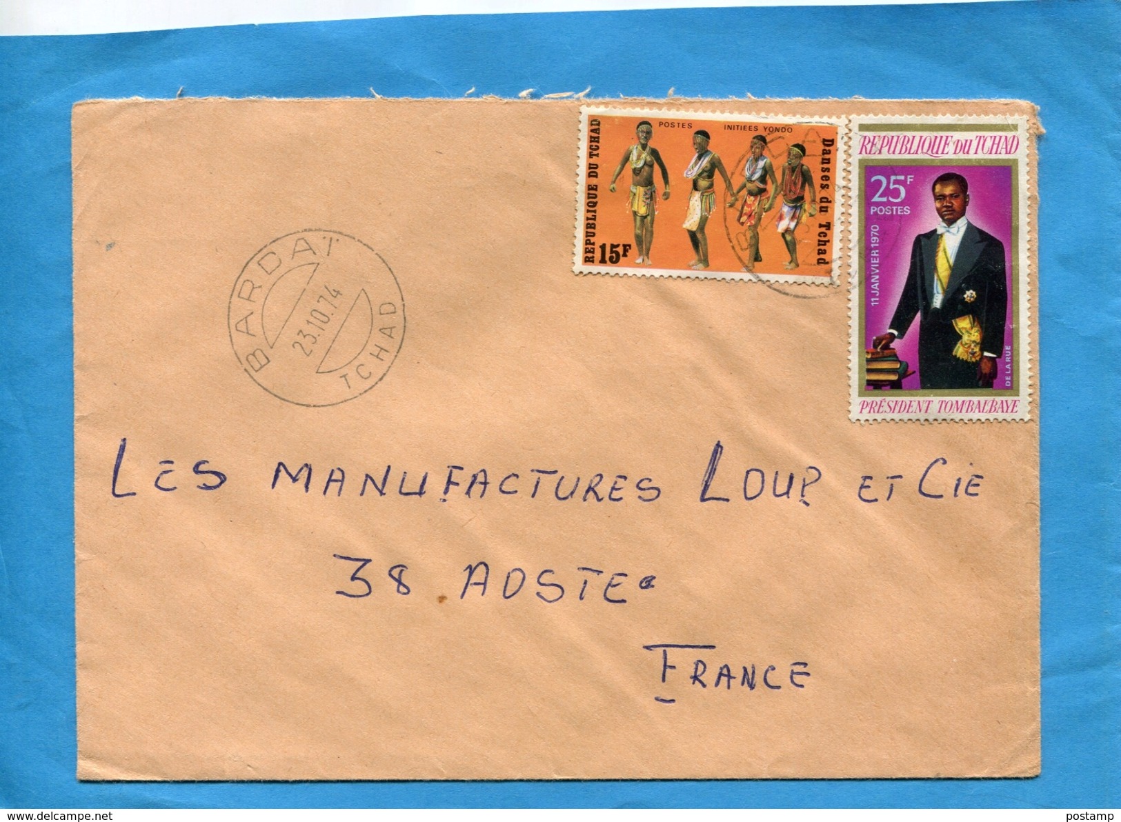 MARCOPHILIE-lettre-TCHAD>Françe-cad BARDAT1974-2-stamps N°danse Yondo-239 Président - Tsjaad (1960-...)