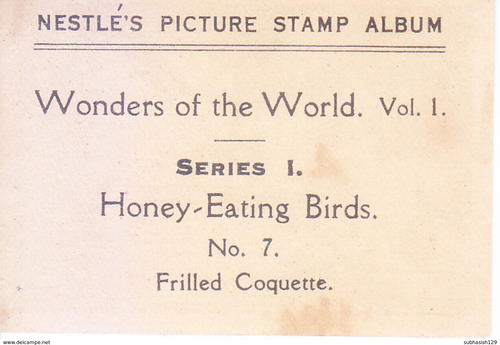 SWITZERLAND - NESTLE 'S PICTURE STAMP / CARD / LABEL - HONEY EATING BIRDS - Publicidad