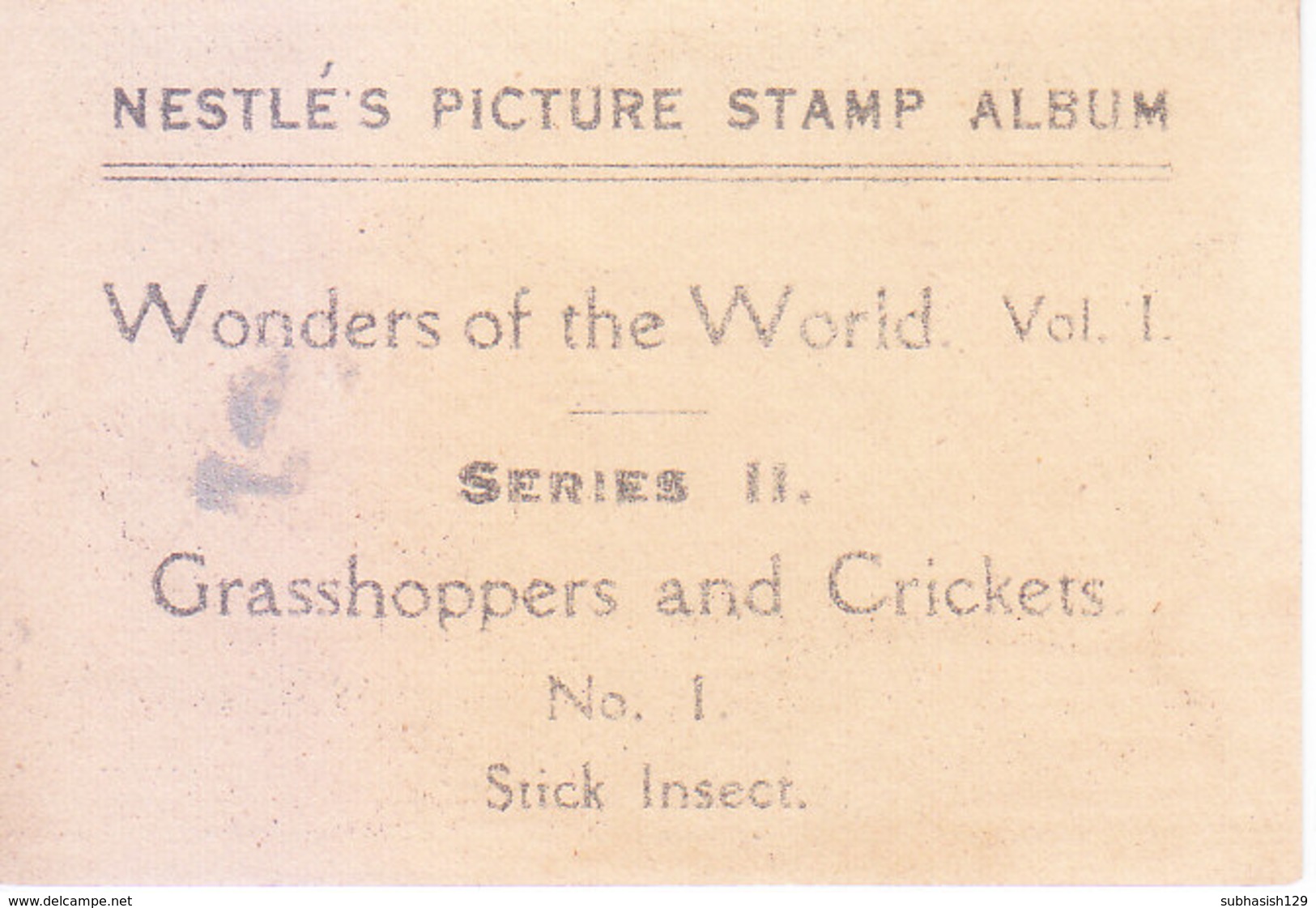 SWITZERLAND - NESTLE 'S PICTURE STAMP / CARD / LABEL - GRASSHOPPERS AND CRICKETS - Reklame