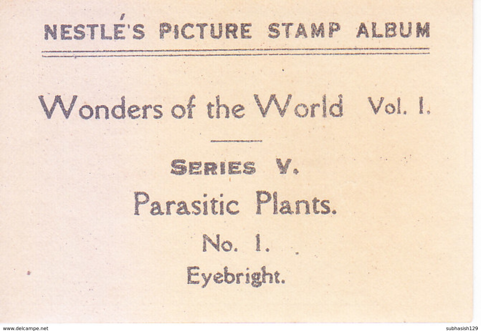 SWITZERLAND - NESTLE 'S PICTURE STAMP / CARD / LABEL - PARASITIC PLANTS - Advertising