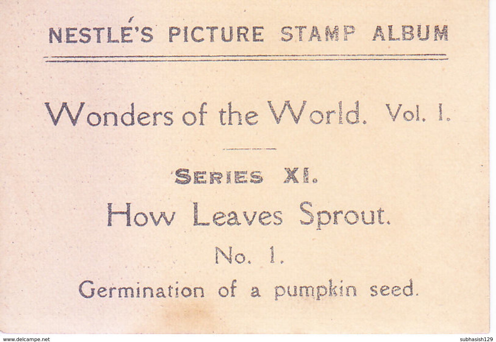 SWITZERLAND - NESTLE 'S PICTURE STAMP / CARD / LABEL - HOW LEAVES SPROUT - Advertising