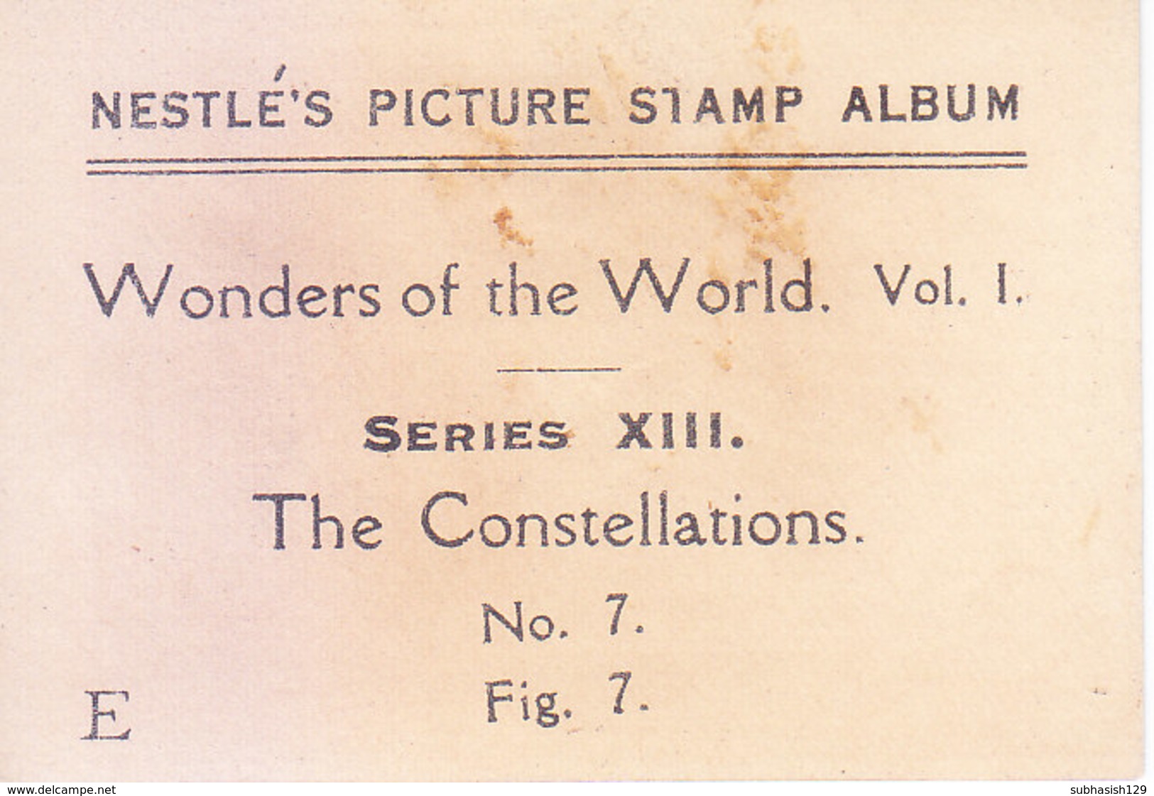 SWITZERLAND - NESTLE 'S PICTURE STAMP / CARD / LABEL - THE CONSTELLATIONS - Advertising