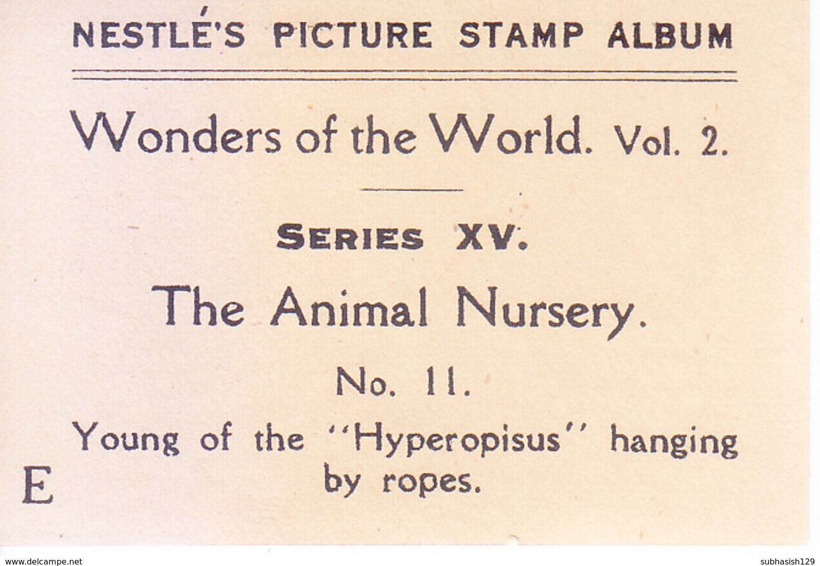 SWITZERLAND - NESTLE 'S PICTURE STAMP / CARD / LABEL - THE ANIMAL NURSERY - Reclame