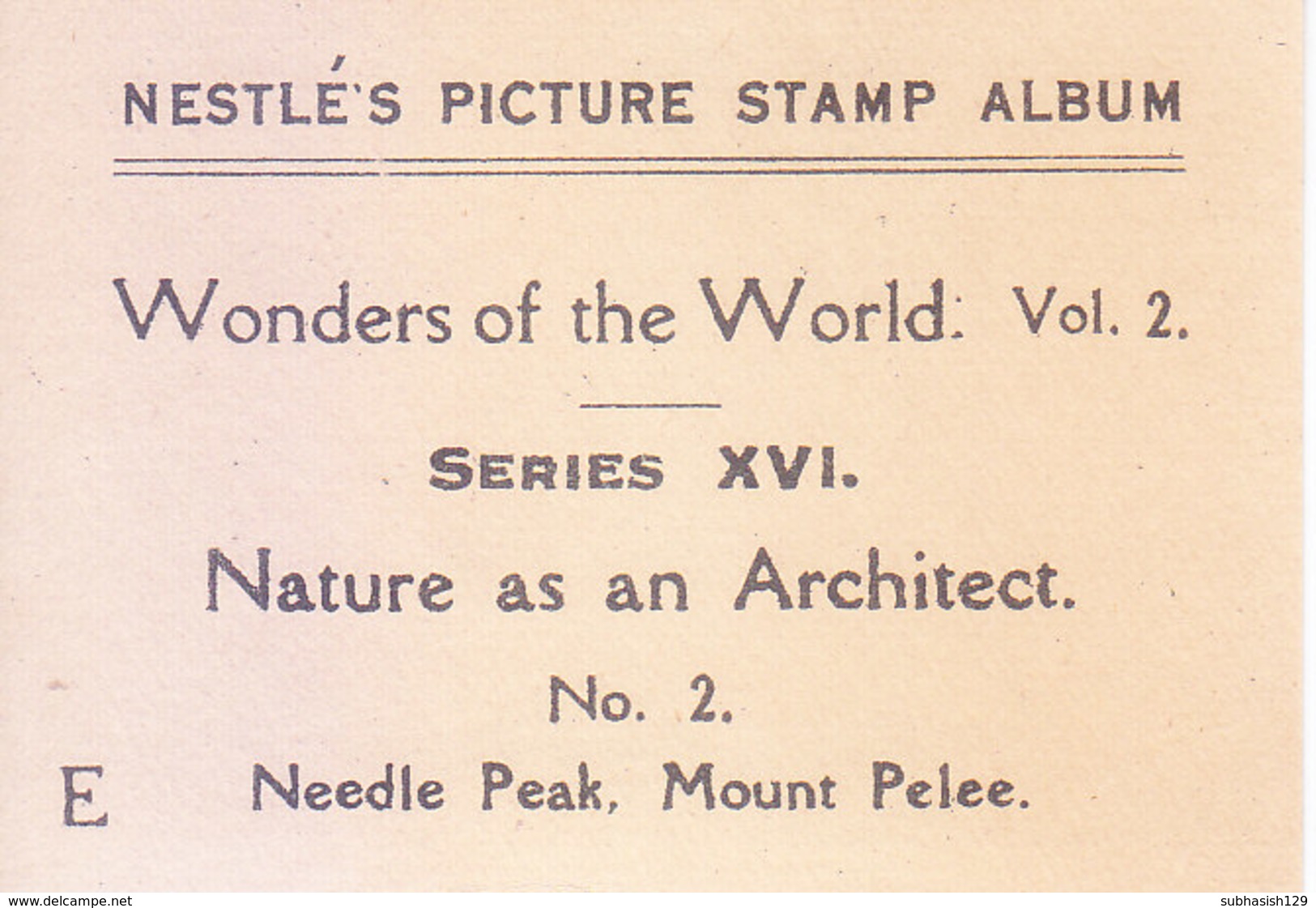 SWITZERLAND - NESTLE 'S PICTURE STAMP / CARD / LABEL - NATURE AS AN ARCHITECT - Advertising