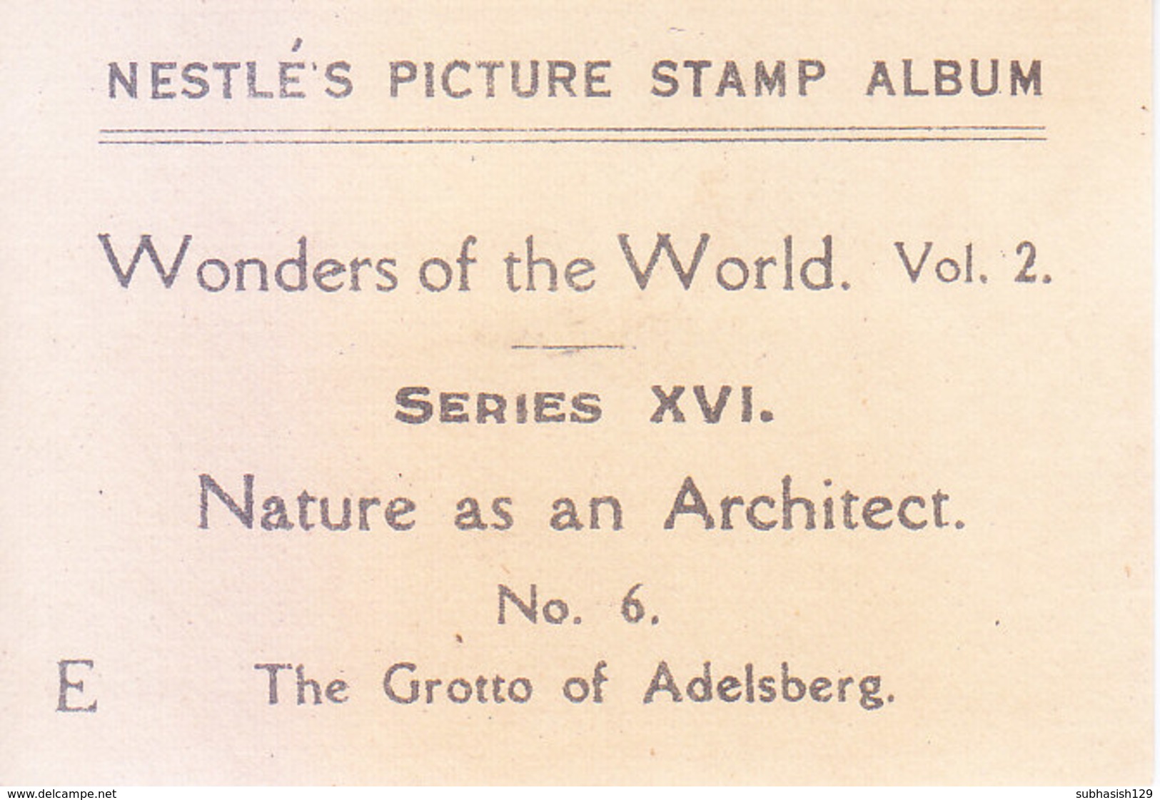 SWITZERLAND - NESTLE 'S PICTURE STAMP / CARD / LABEL - NATURE AS AN ARCHITECT - Advertising