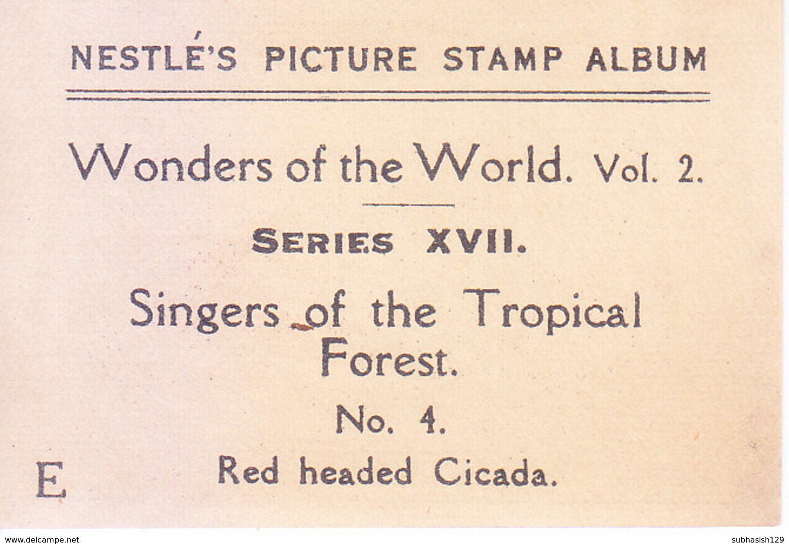 SWITZERLAND - NESTLE 'S PICTURE STAMP / CARD / LABEL - SINGERS OF THE TROPICAL FOREST - Advertising