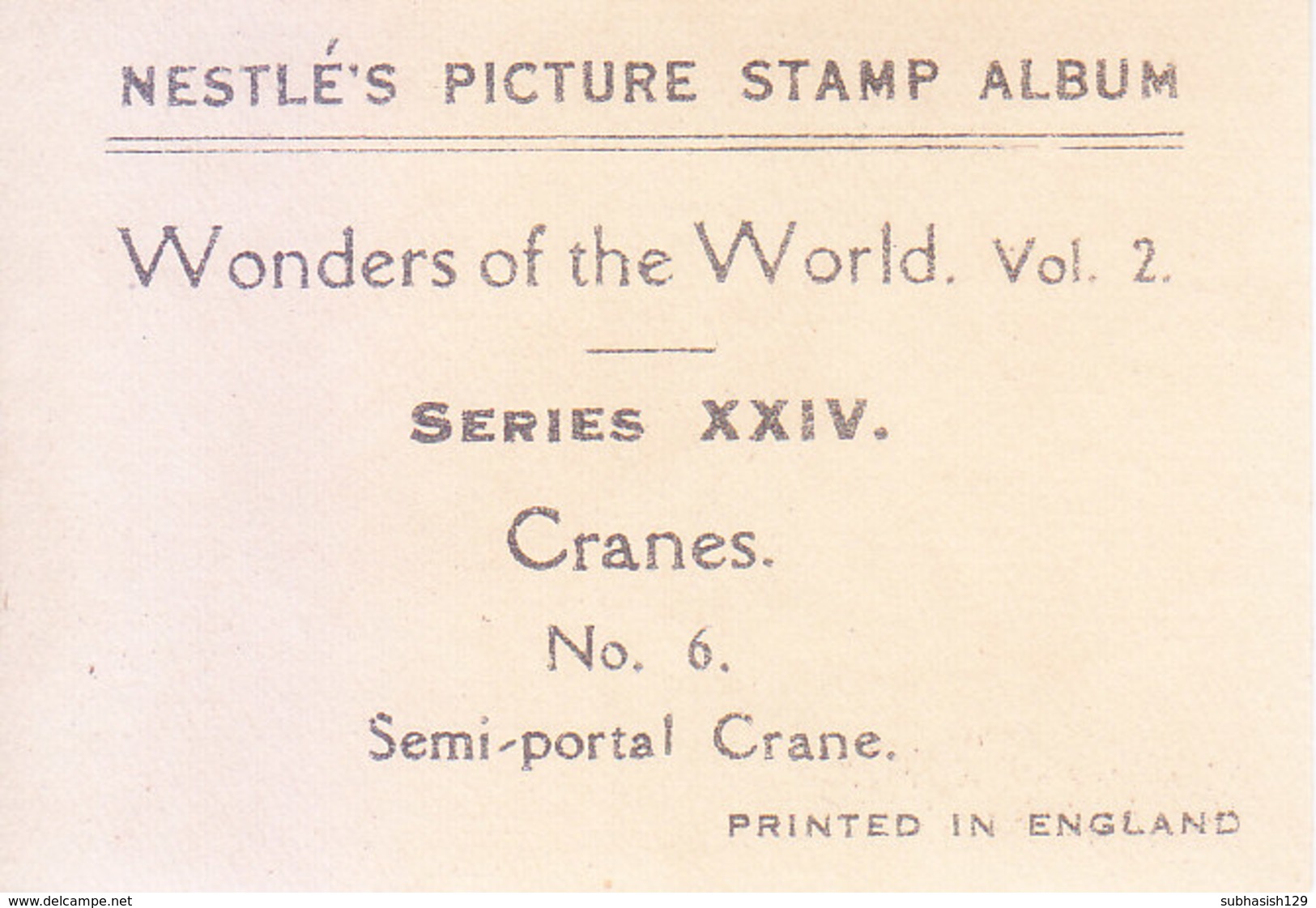 SWITZERLAND - NESTLE 'S PICTURE STAMP / CARD / LABEL - CRANES - Advertising