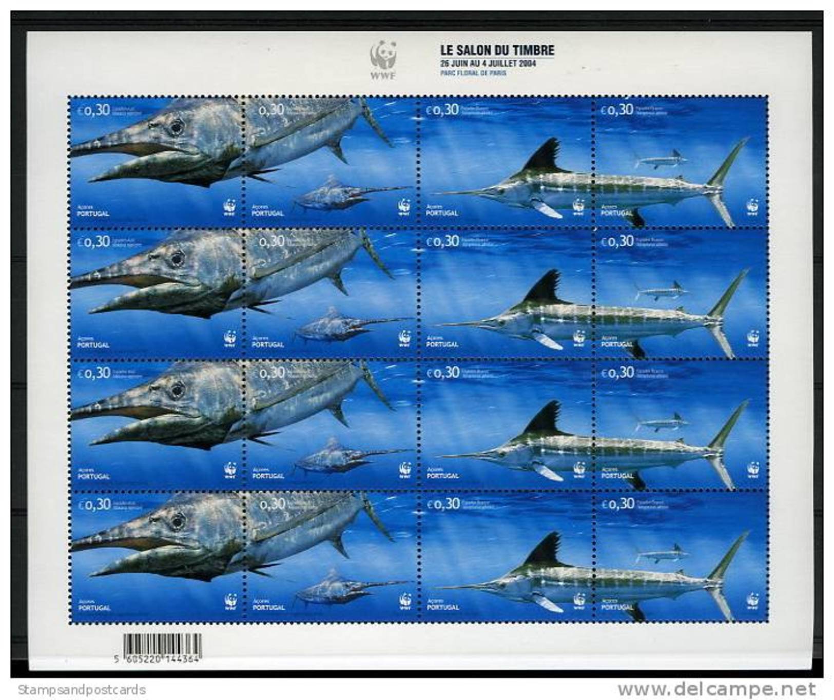 Portugal Açores WWF 2004 Makaire Bleu Poisson Feuillet ** Portugal Azores Atlantic Blue Marlin Fish Sheetlet ** - Ganze Bögen