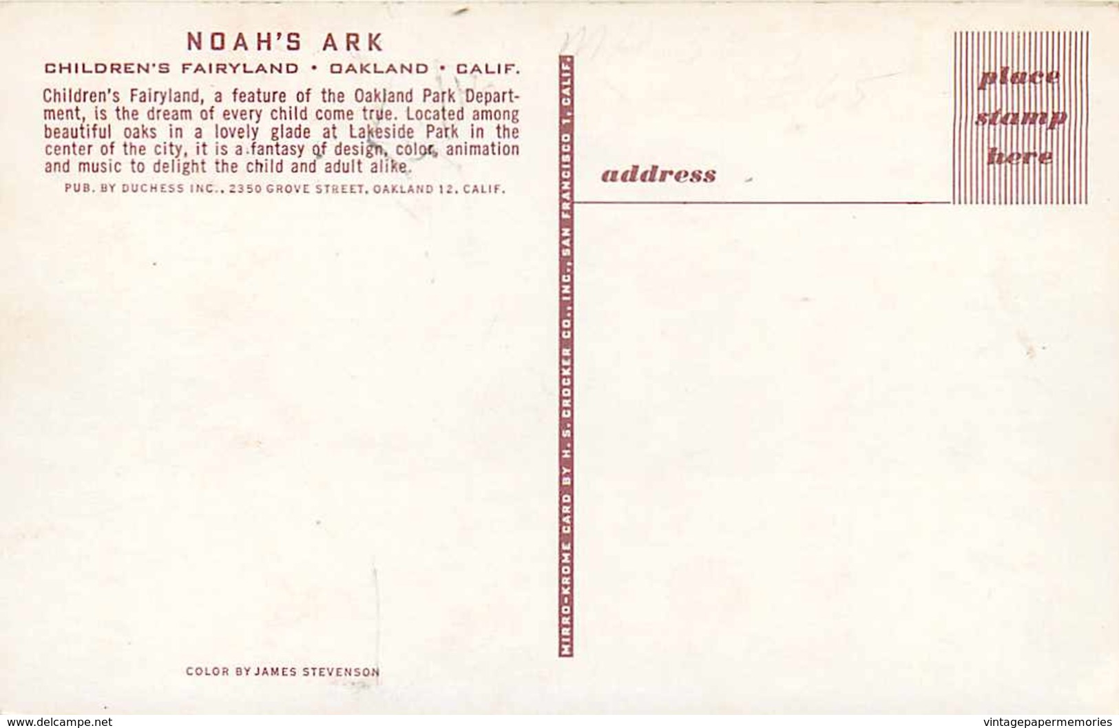 273143-California, Oakland, Children's Fairyland, Noah's Ark, Duchess By HS Crockett - Oakland