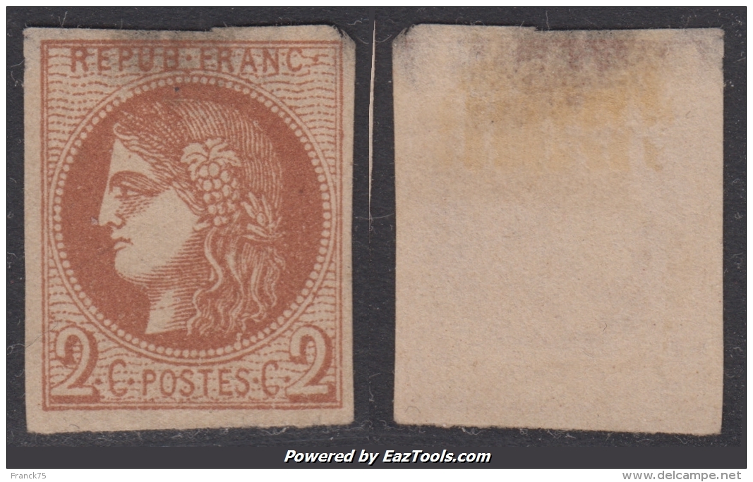 2c Bordeaux Neuf (*)  (Y&amp;T N°40B, Cote Sans Gomme: 200Â€&euro;) - 1870 Bordeaux Printing