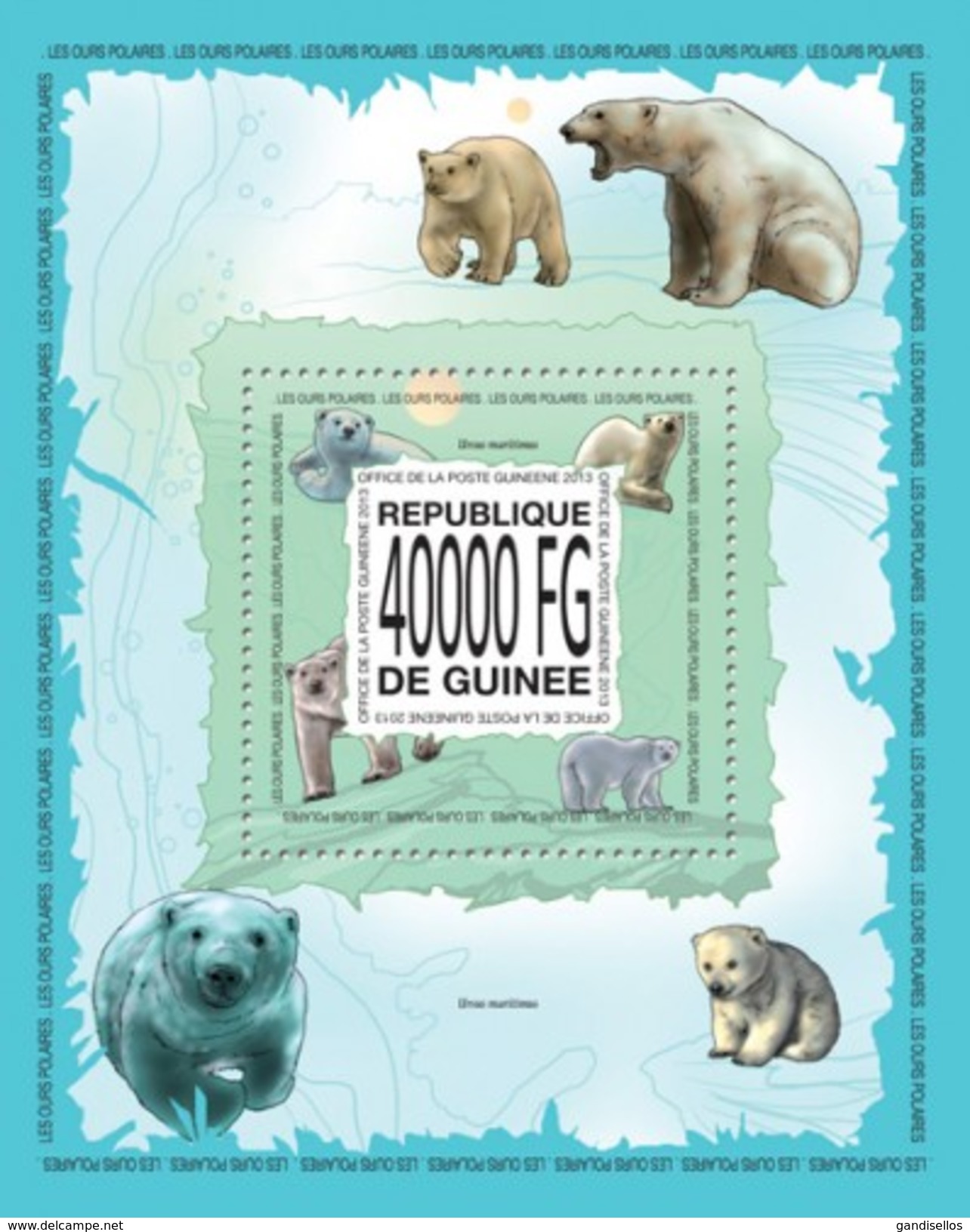 GUINEA 2013 SHEET POLAR BEARS WILDLIFE OURS POLAIRES FAUNE SAUVAGE URSOS ORSI OSOS POLARES EISBAREN Gu13508b - Guinea (1958-...)