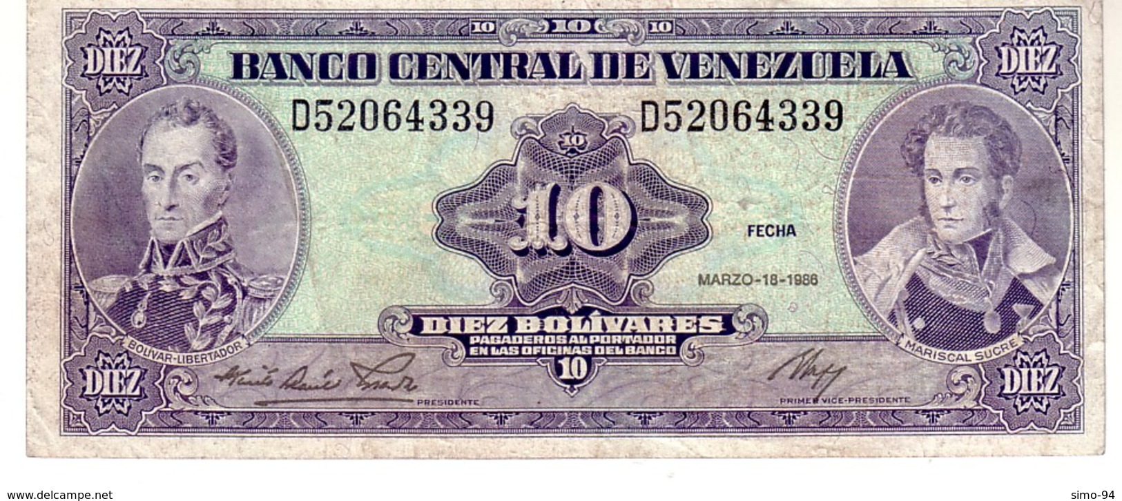 Venezuela P.61a 10 Bolivares 1986 Xf - Venezuela