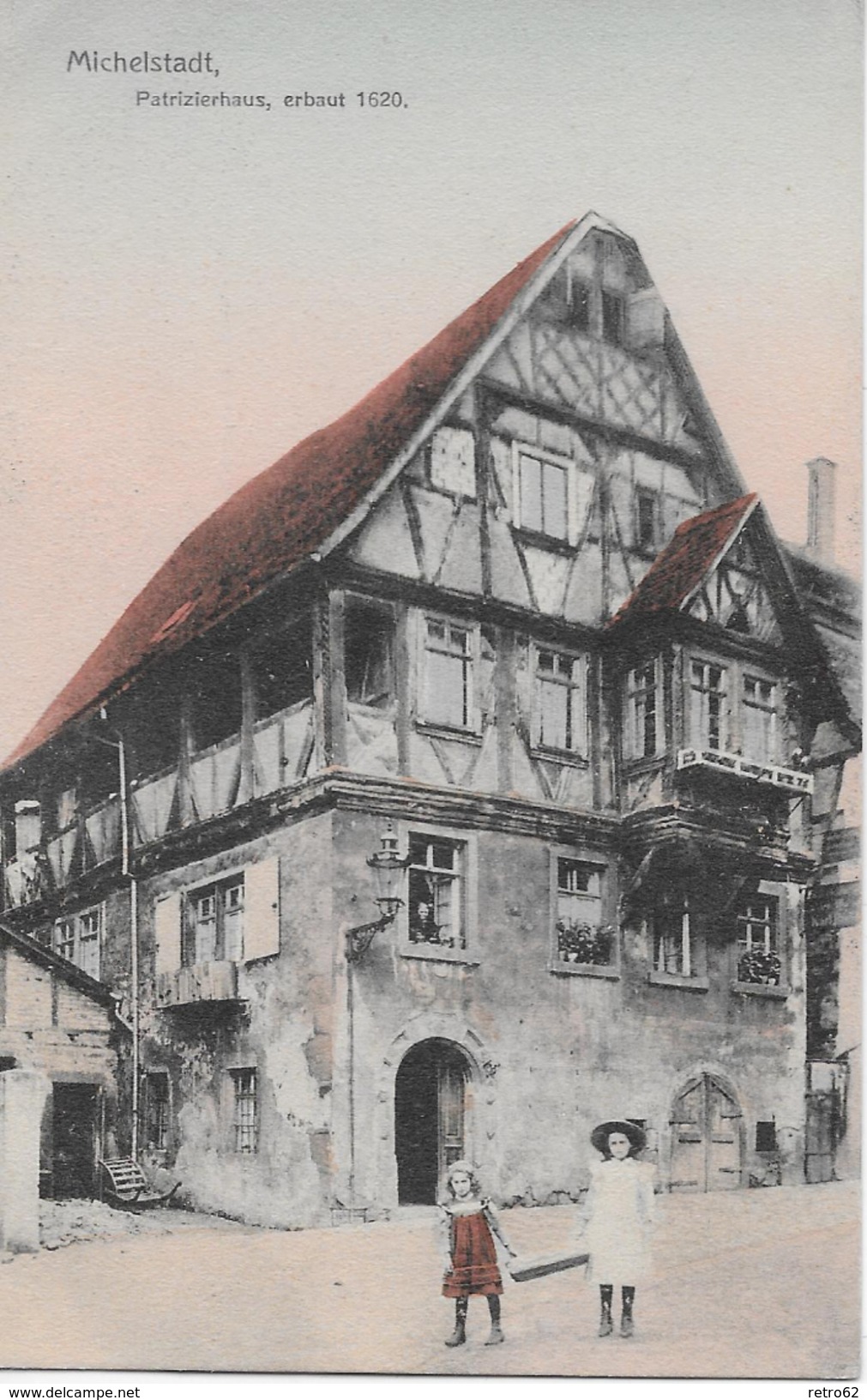 MICHELSTADT &rarr; Spielende Kinder Vor Patrizierhaus, Erbaut 1620, Col.Lichtdruck Ca.1910 - Michelstadt
