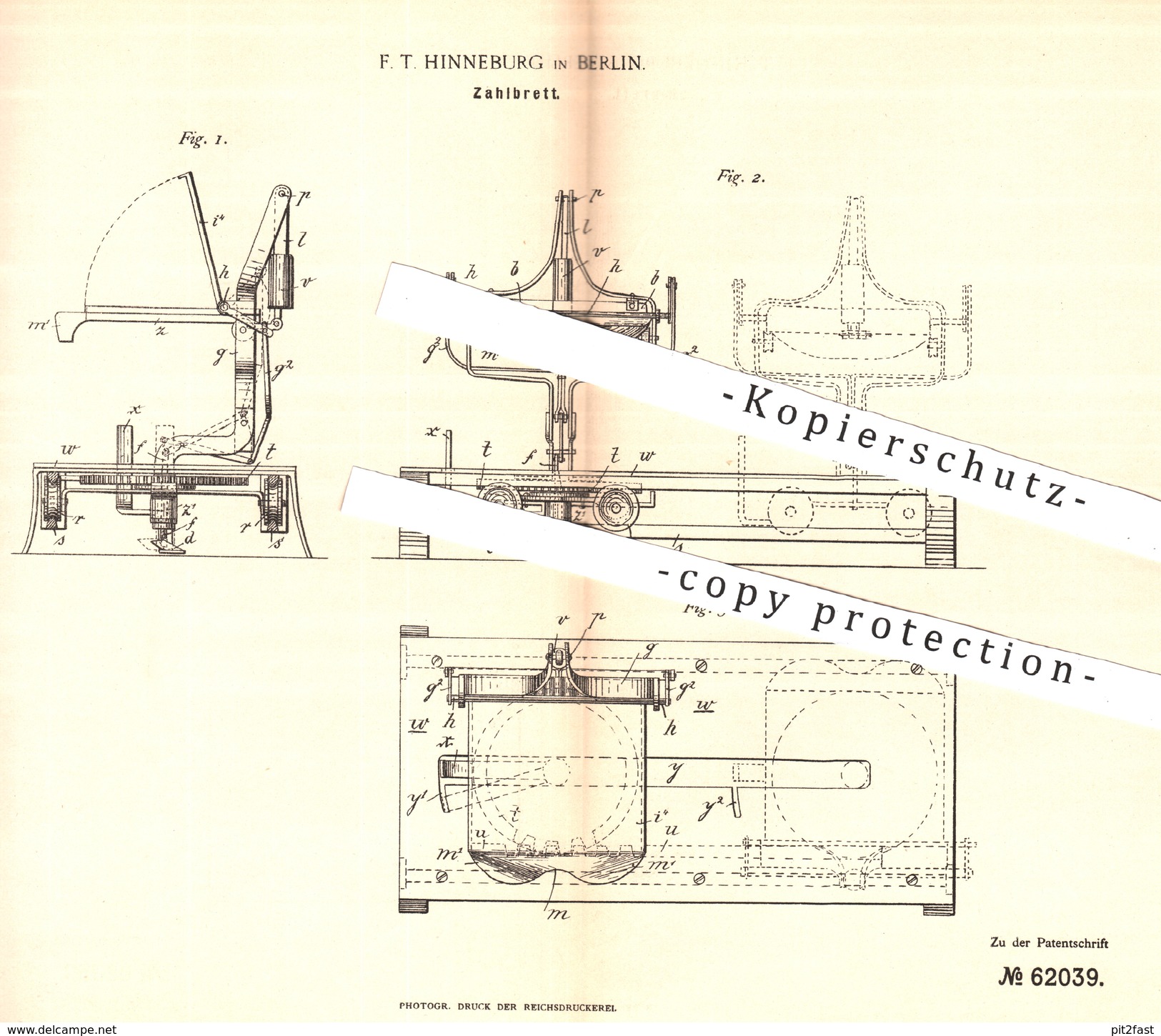 Original Patent - F. T. Hinneburg In Berlin , 1891 , Zahlbrett | Kasse , Kassen , Sparkasse , Bank , Geld , Münzen !!! - Historical Documents