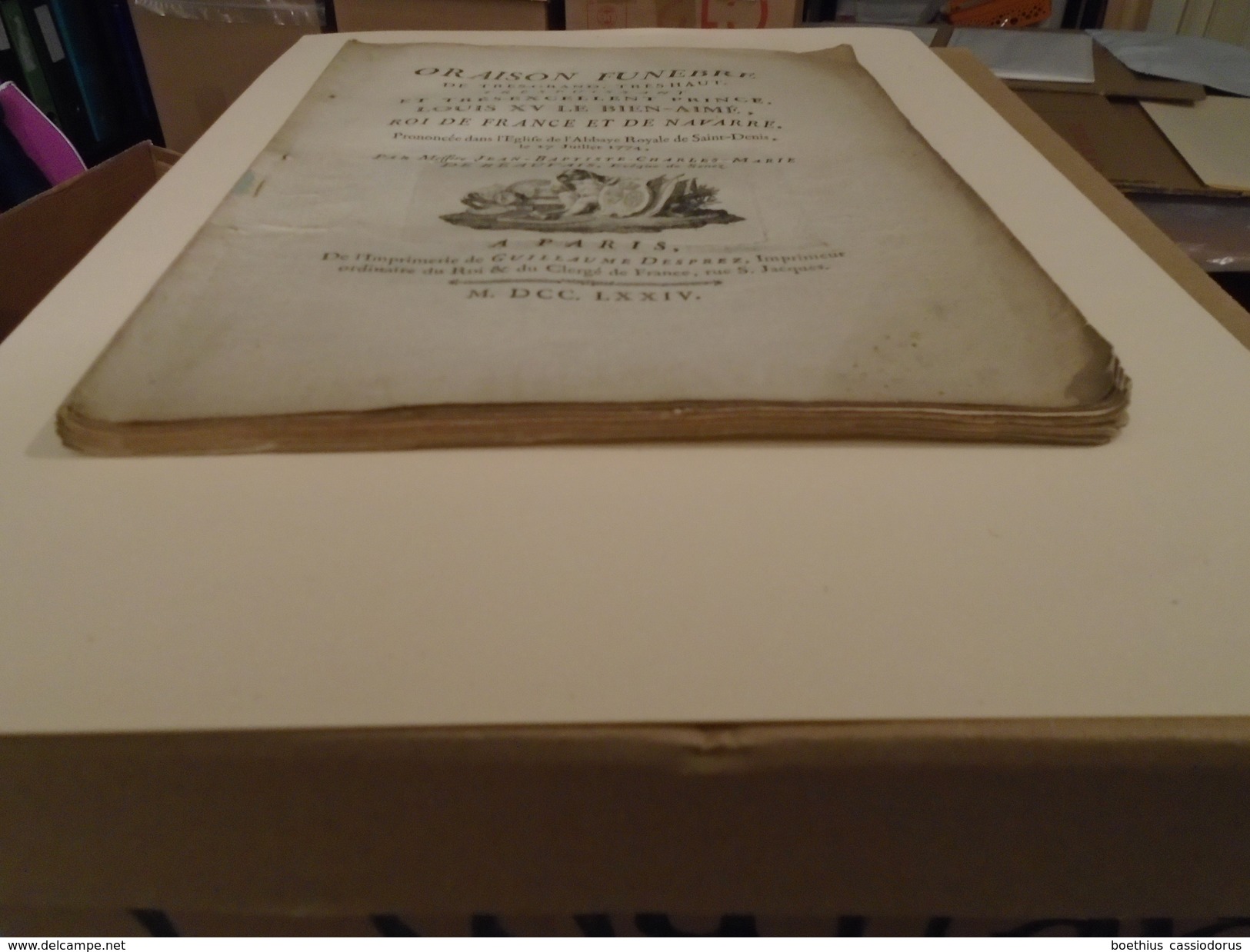 IN-4 avec 2 gravures : ORAISON FUNEBRE DE LOUIS XV 1774 (voir détail)