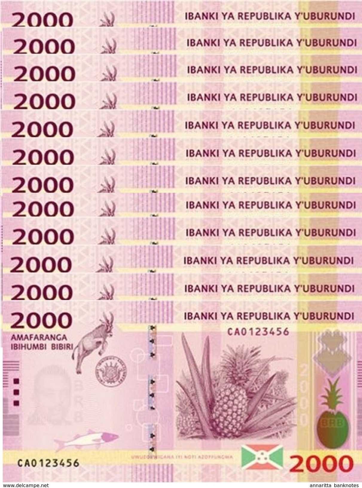 Burundi (BRB) 2000 Francs 2015 UNC 12 Pcs Cat No. P-52a / BI238a - Burundi