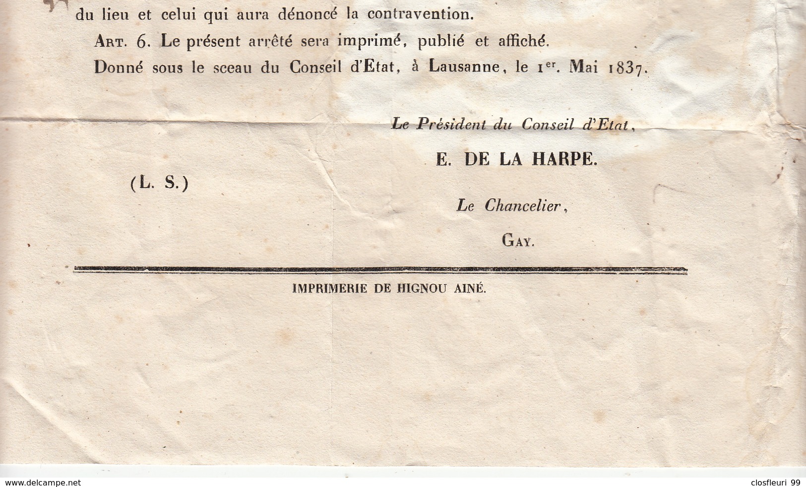 Le Conseil D'Etat Du Canton De Vaud(CH) Affiché 14 Mai 1837 / Au Syndic Commune Ormont Dessous - Affiches