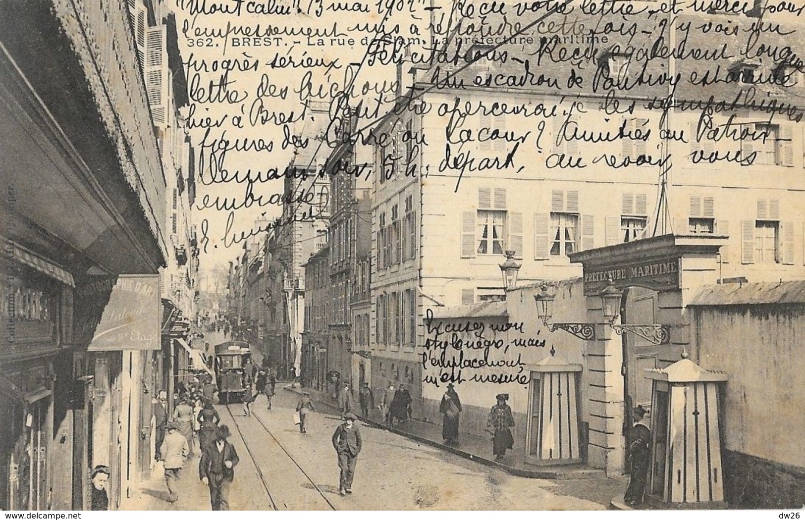 Brest - La Rue De Siam, La Préfecture Maritime - Carte Animée N° 362: Tramway, Dos Simple - Brest