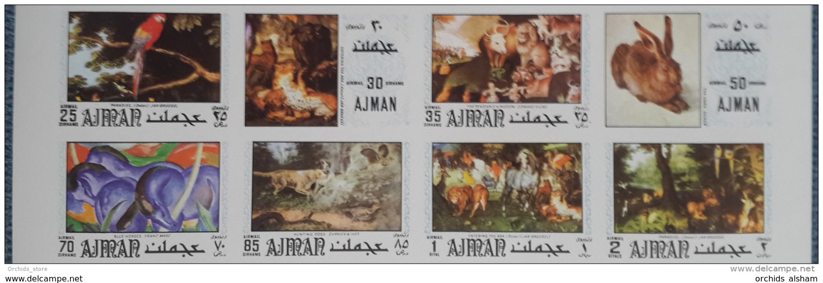 V25 - Ajman 1971 Mi. 1099B-1106B 4 Complete Sets 8v. MNH In FULL SHEET IMPERFORATED, Animal Paintings IMPERF - Adschman