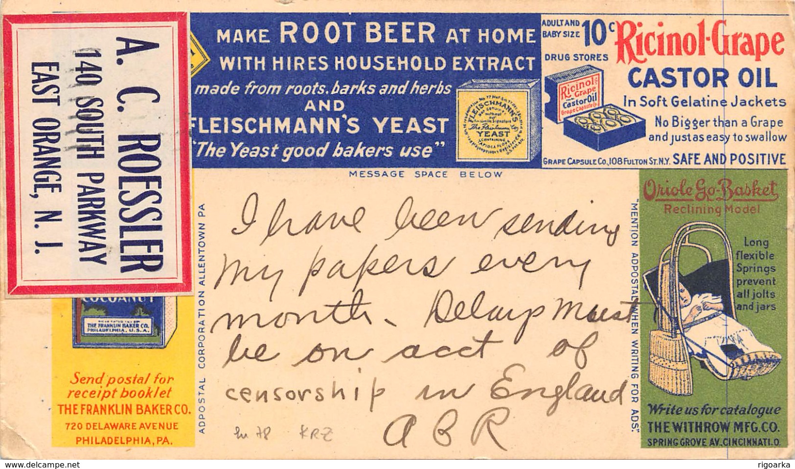 1916.- ENTERE LETTER WITH COMPLEMENTARY STAMP. PUBLICITY KETCHUP - Errors, Freaks & Oddities (EFOs)