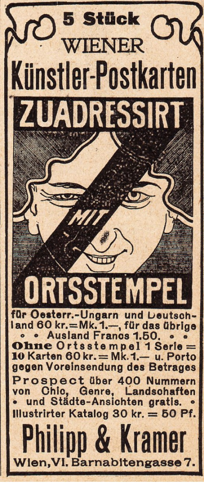 Original-Werbung/ Anzeige 1902 - WIENER KÜNSTLER - POSTKARTEN / PHILIPP & KRAMER - WIEN  - Ca. 45 X 100 Mm - Werbung