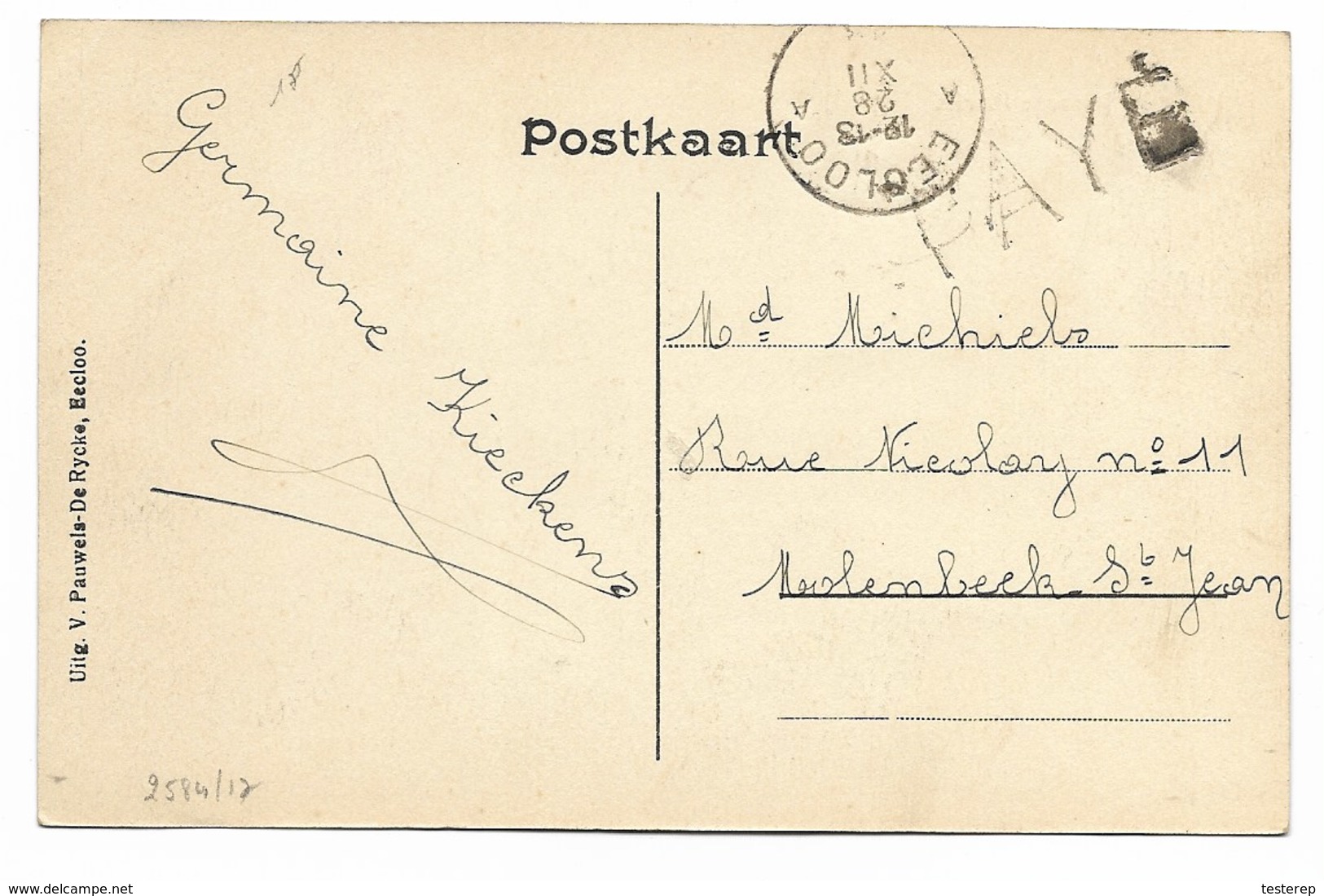 EECLOO  28  XII  19  PAYE (noodstempel) Pk Groote Markt - 1915-1920 Albert I
