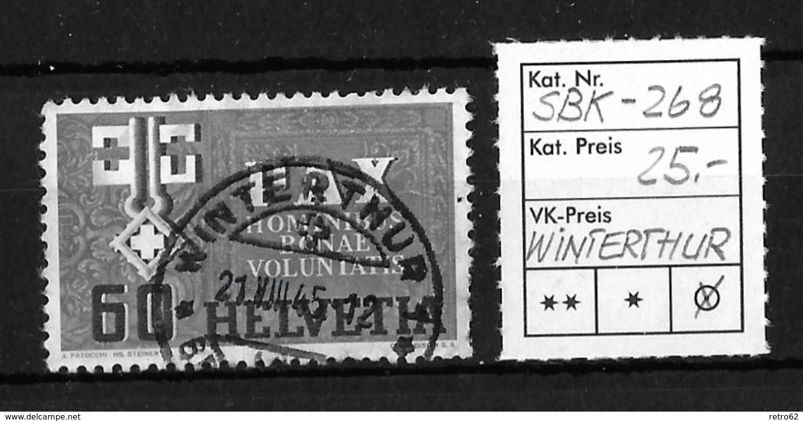 1945 GEDENKAUSGABE ZUM WAFFENSTILLSTAND (PAX) &rarr; SBK-268, WINTERTHUR 21.VIII.45 - Oblitérés