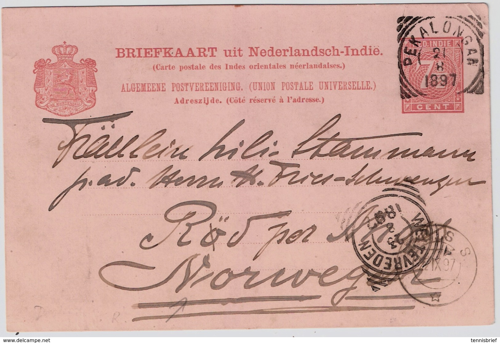 1897, Ned. India To Norge!  , #7938 - Briefe U. Dokumente