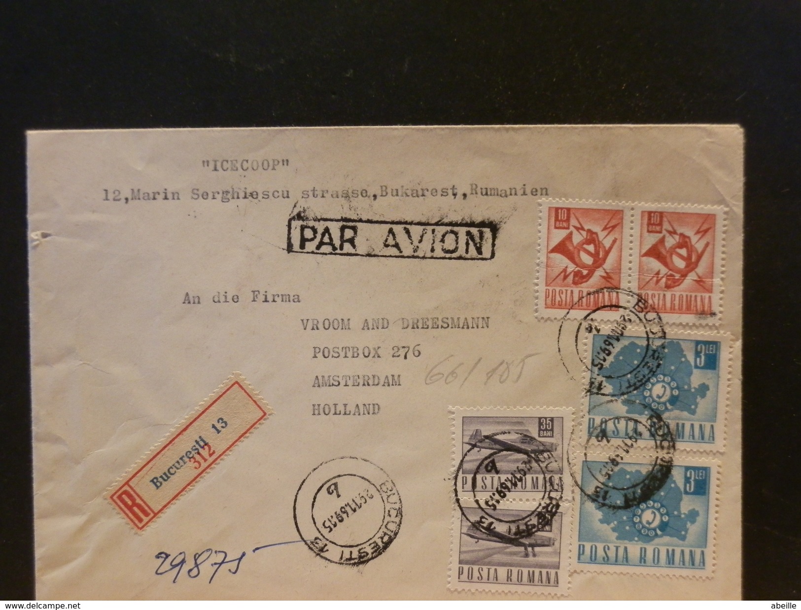 66/185  LETTRE RECOMM. ROUMANIE POUR LA HOLLANDE 1969 - Briefe U. Dokumente