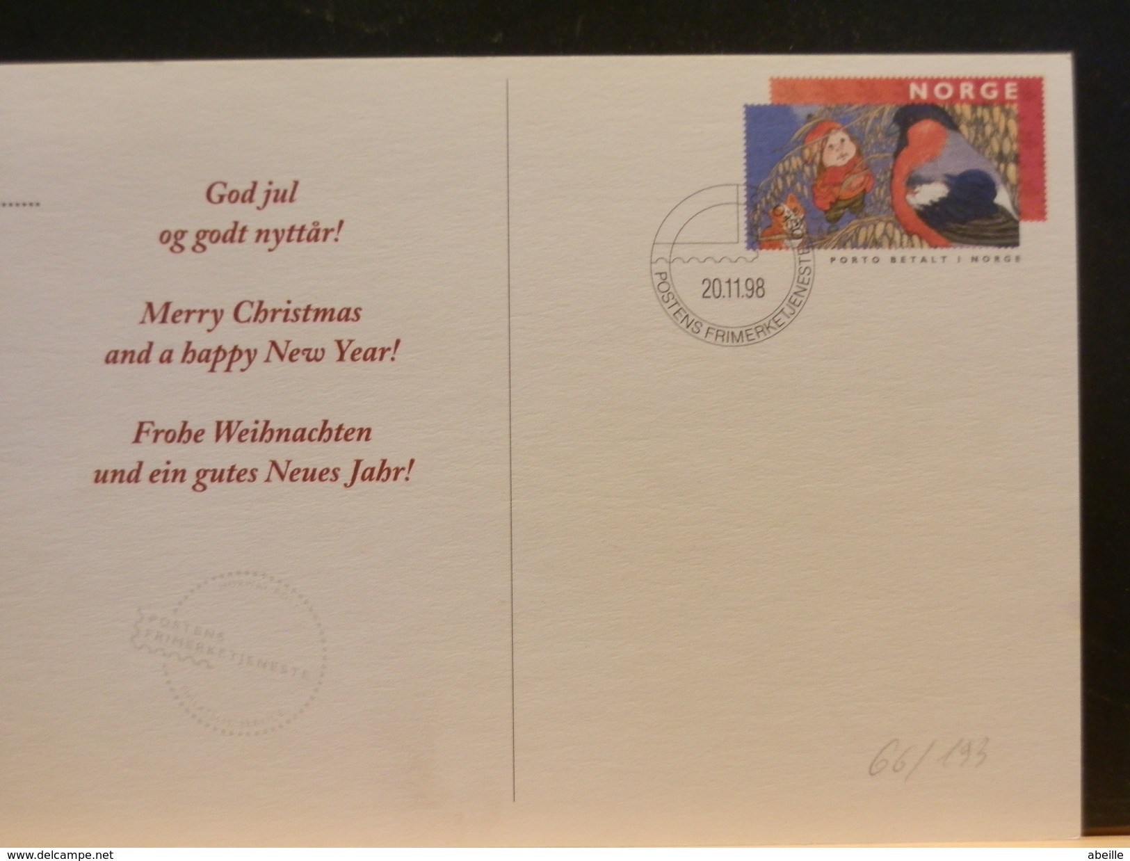 66/193    CP  NORGE 1998  MERRY CHRISTMAS - Ganzsachen