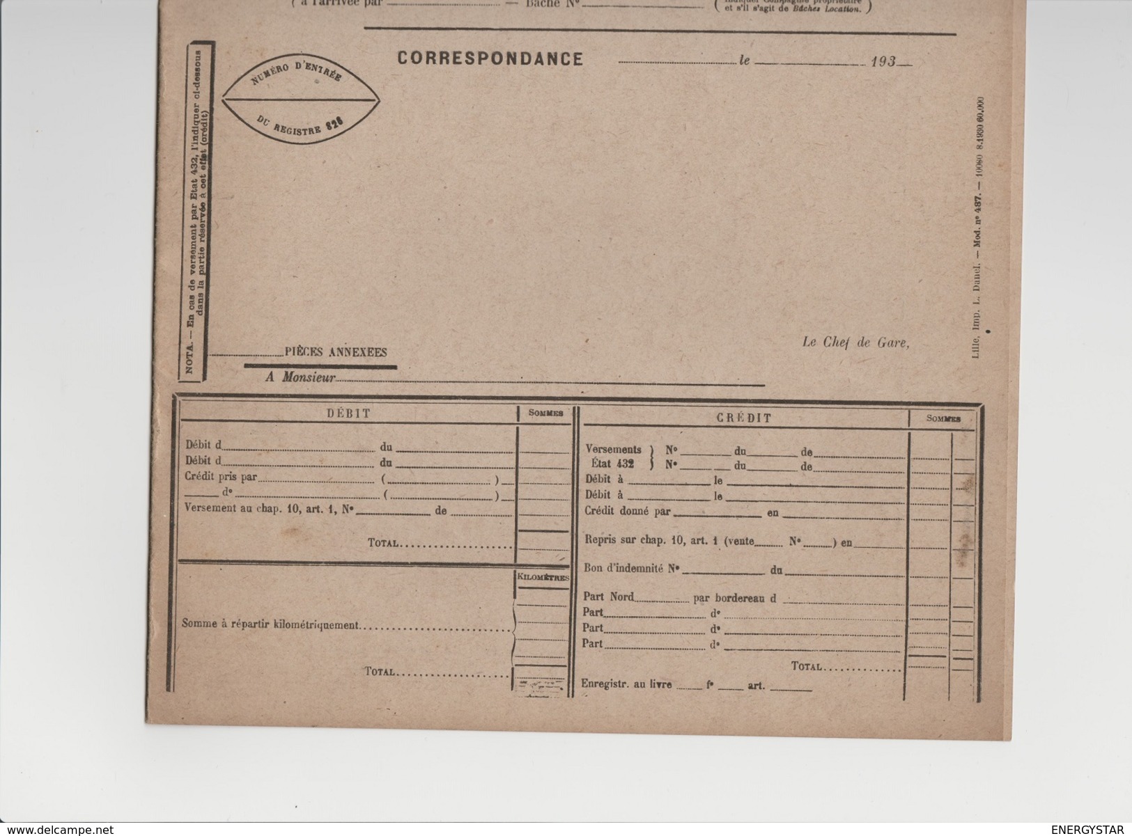 RARE : CHEMIN DE FER DU NORD EXPLOITATION ( ETAT D'IRRÉGULARITÉ NR ) SERVICE COMMERCIAUX RECLAMATIONS - Chemin De Fer & Tramway