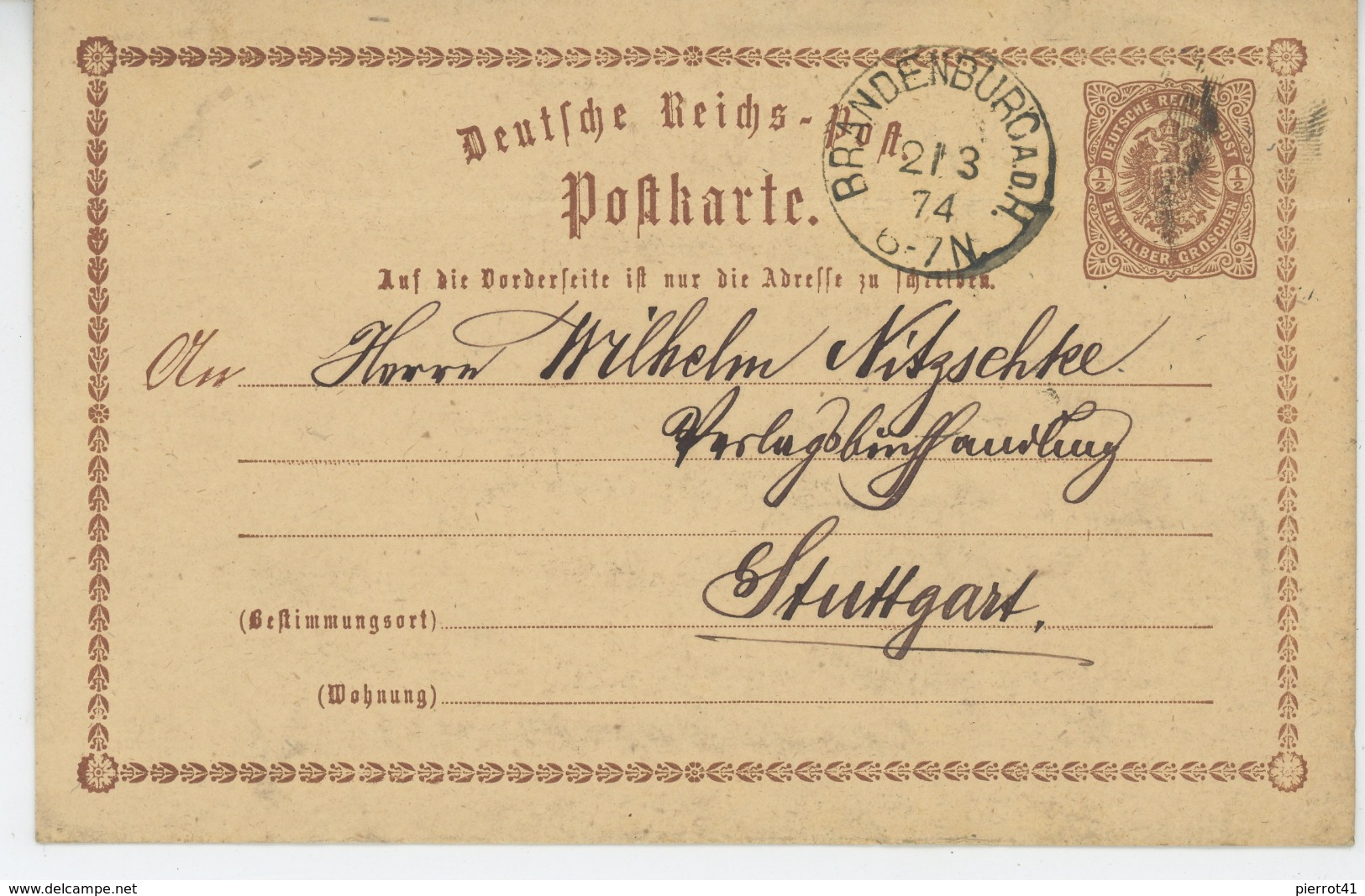 ALLEMAGNE - Carte De Correspondance Postée à BRANDENBURG En 1874 - Brandenburg