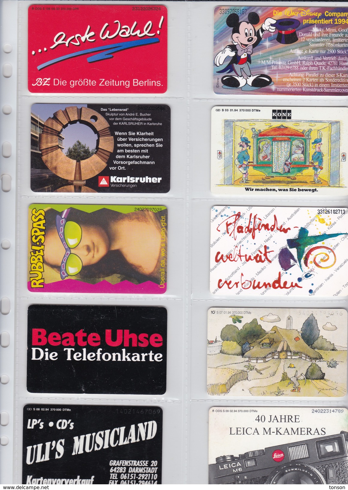 Germany, 10 Different Cards Number 7, Disney, Beate Uhse, Leica Kamera, 2 Scans. - Verzamelingen