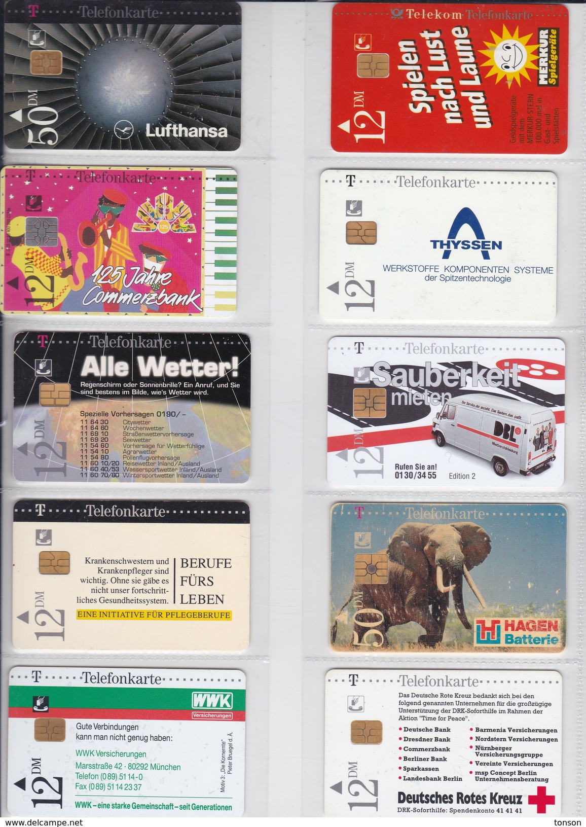 Germany, 10 Different Cards Number 12, Elephant (wear), Red Cross, Lufthansa, 2 Scans. - Collezioni