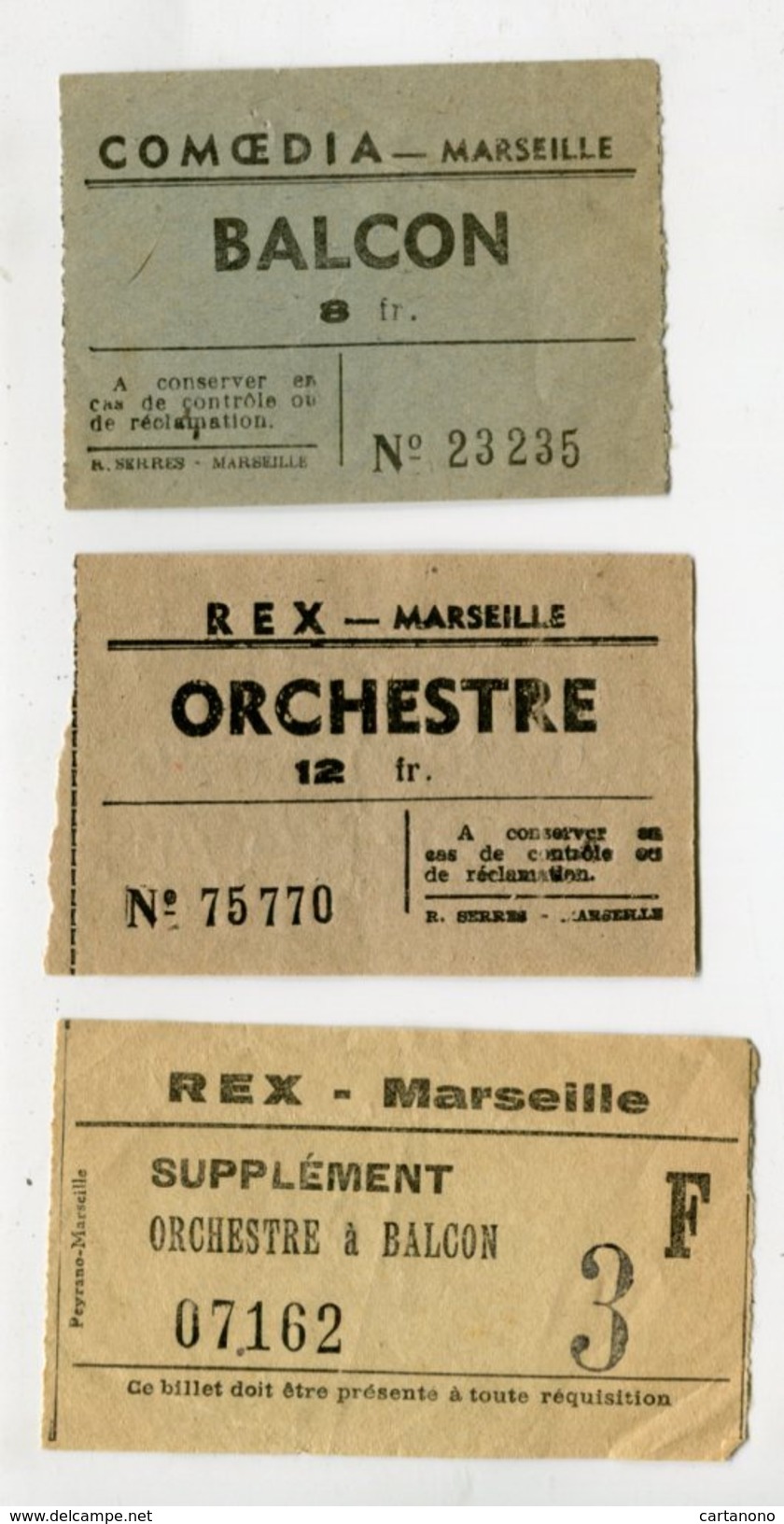 MARSEILLE - 3 Tickets D'entrée, Pour Le Théatre COMOEDIA Et Cinéma REX - Tickets D'entrée