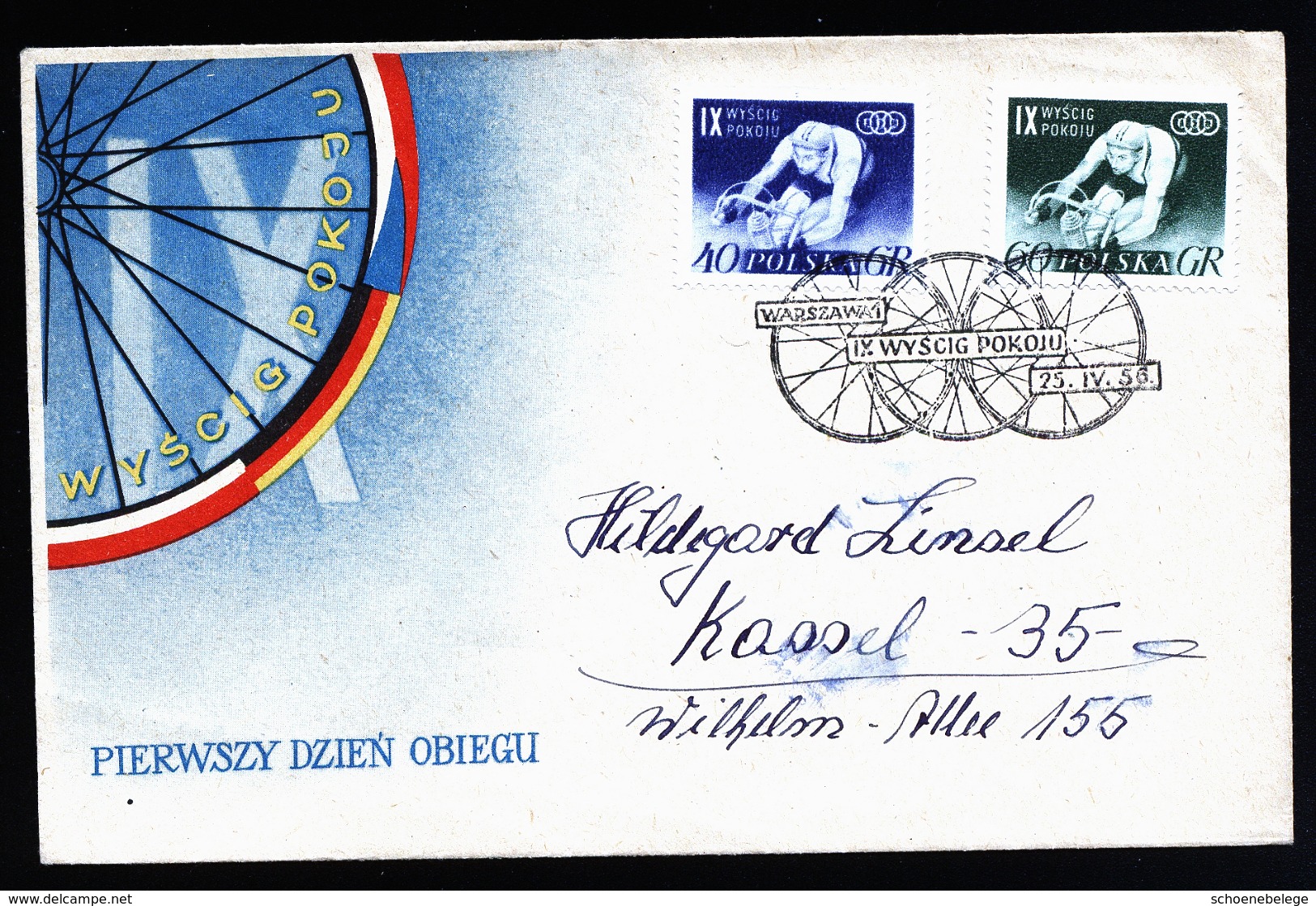 A4615) Polen Poland FDC Warschau 25.4.56 Radrennen Mi.964-965 - FDC