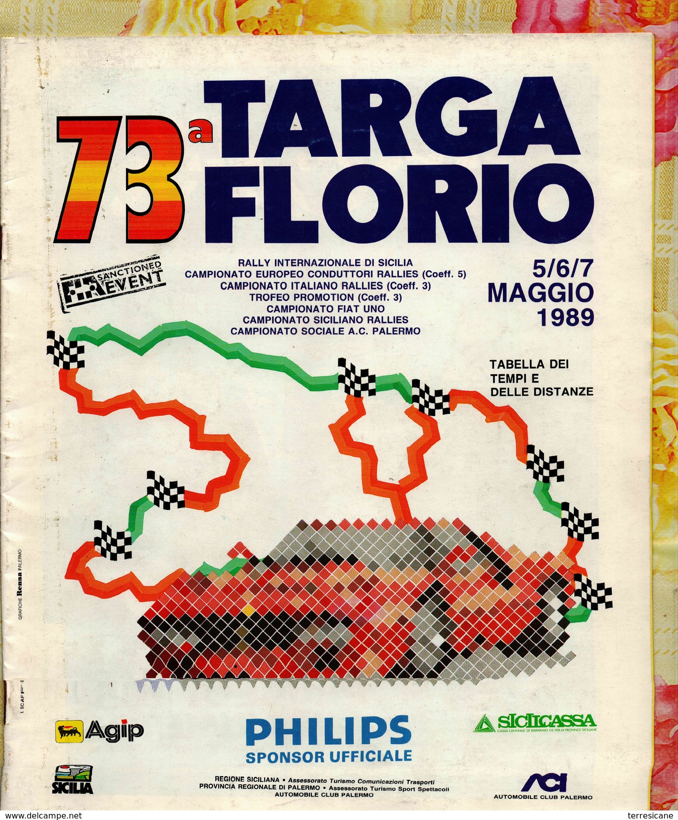 X 73 TARGA FLORIO 1989 RALLYE INT.LE  TABELLA TEMPI E DISTANZE  IP 16  PAG. - Autorennen - F1