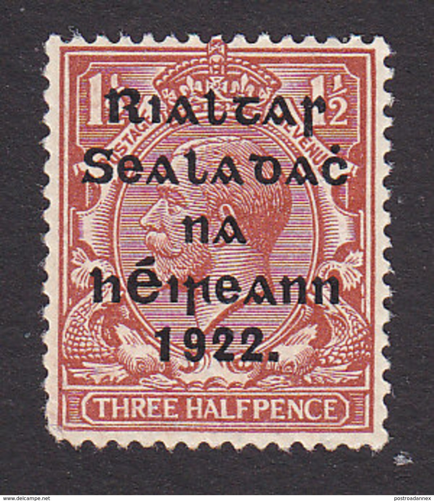 Ireland, Scott #41, Mint Hinged, British Stamp Overprinted, Issued 1922 - Unused Stamps